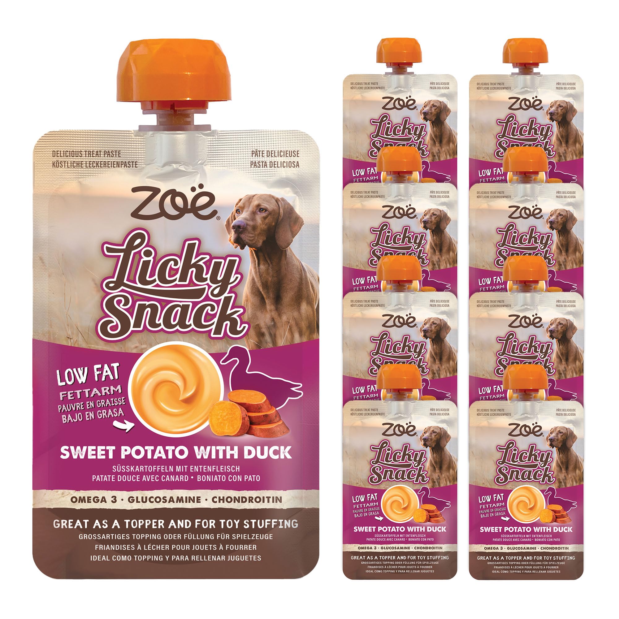 Zoë Licky Snack Natural Dog, Puppy Training Treat & Topper, Sweet Potato & Duck Flavour 85g x 8 Pack