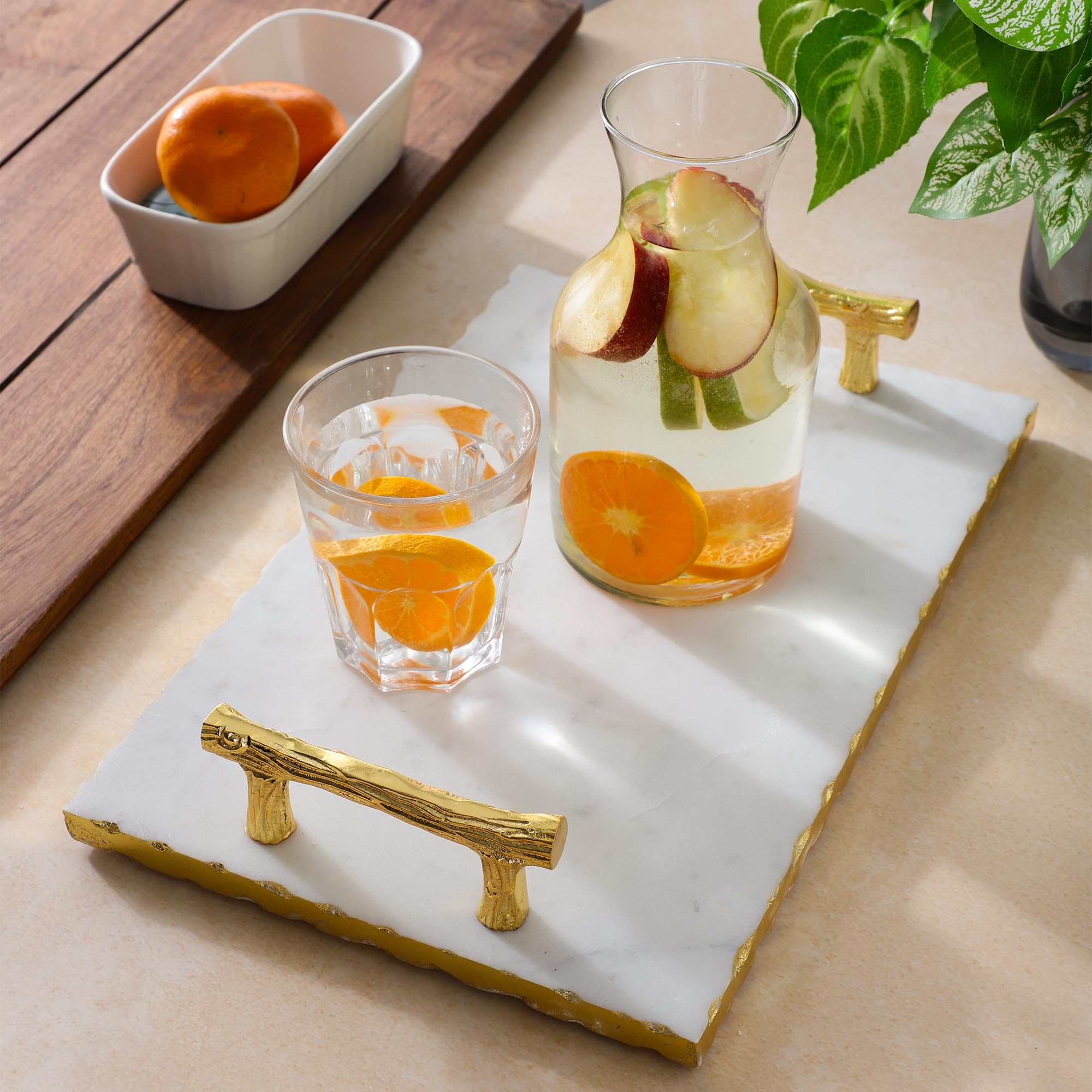 NikkisPride Handmade Marble Serving Tray with Gold Finish Metal Handle Luxury Marble Tray with Handles