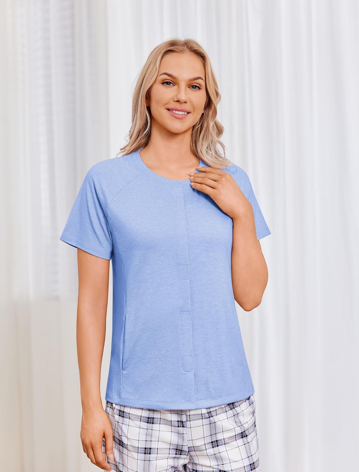 Deyeek Mastectomy Shirts with Drain Pockets for Women Short Sleeve Shirt Chemotherapy Must Haves - Image 5