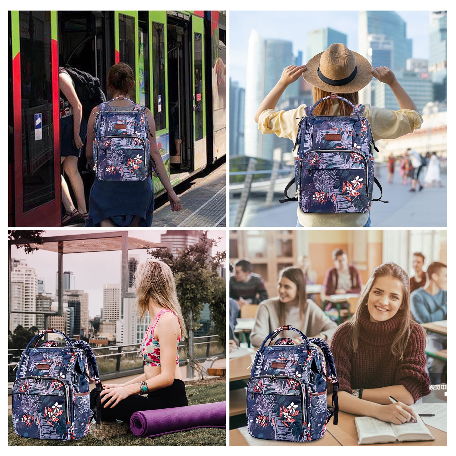 VANKEAN Sac à Dos pour Ordinateur Portable Femme 15,6 Pouces | Élégant Ordinateur Travail Sac à Dos Hydrofuge Casual Daypack, School Business Travel, Floral
