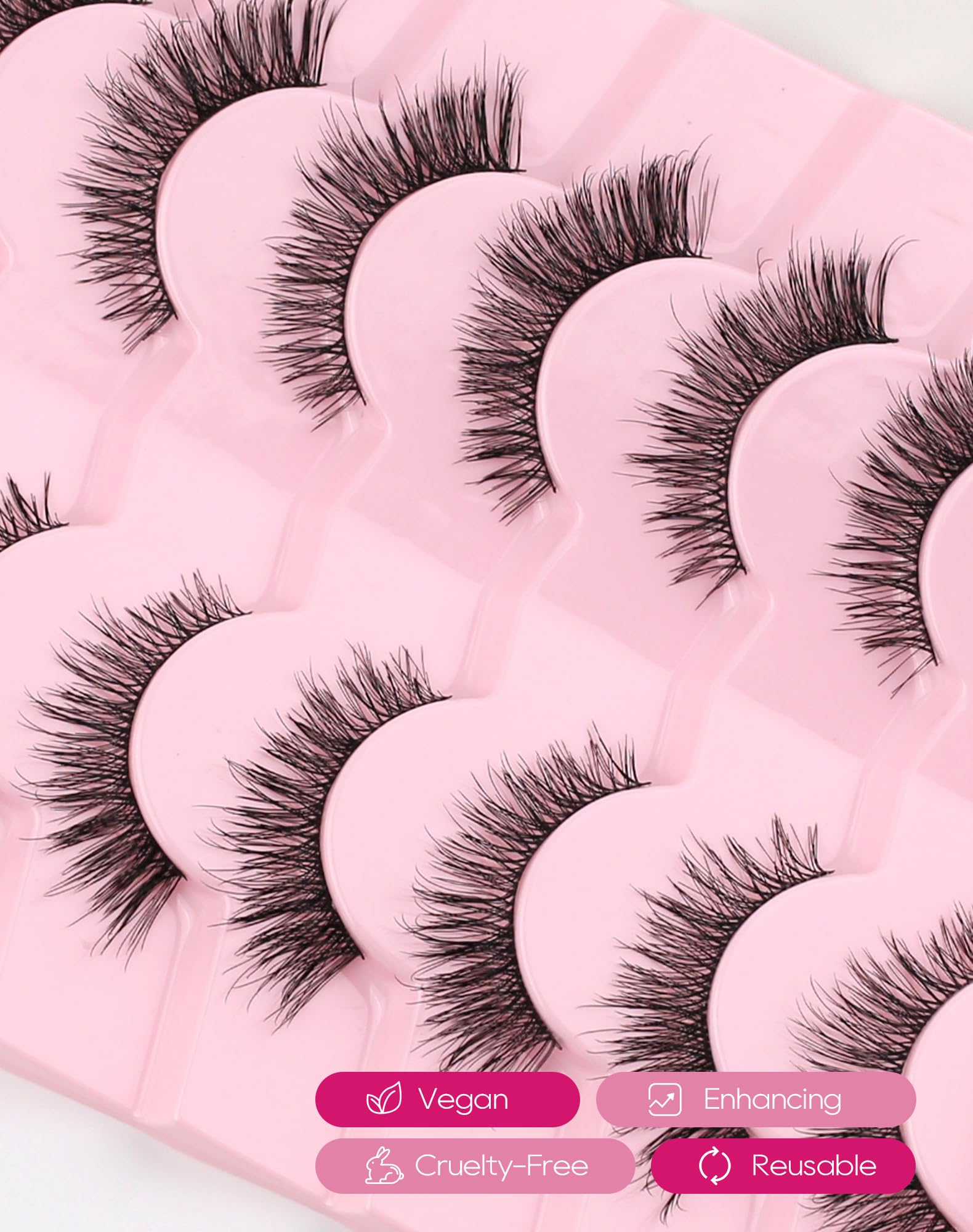 Mink Lashes Natural Look Wispy Eyelashes Short Wispy False Lashes 9mm 3D Strip Fake Eyelashes C Curl Eye Lashes 7 pairs S2