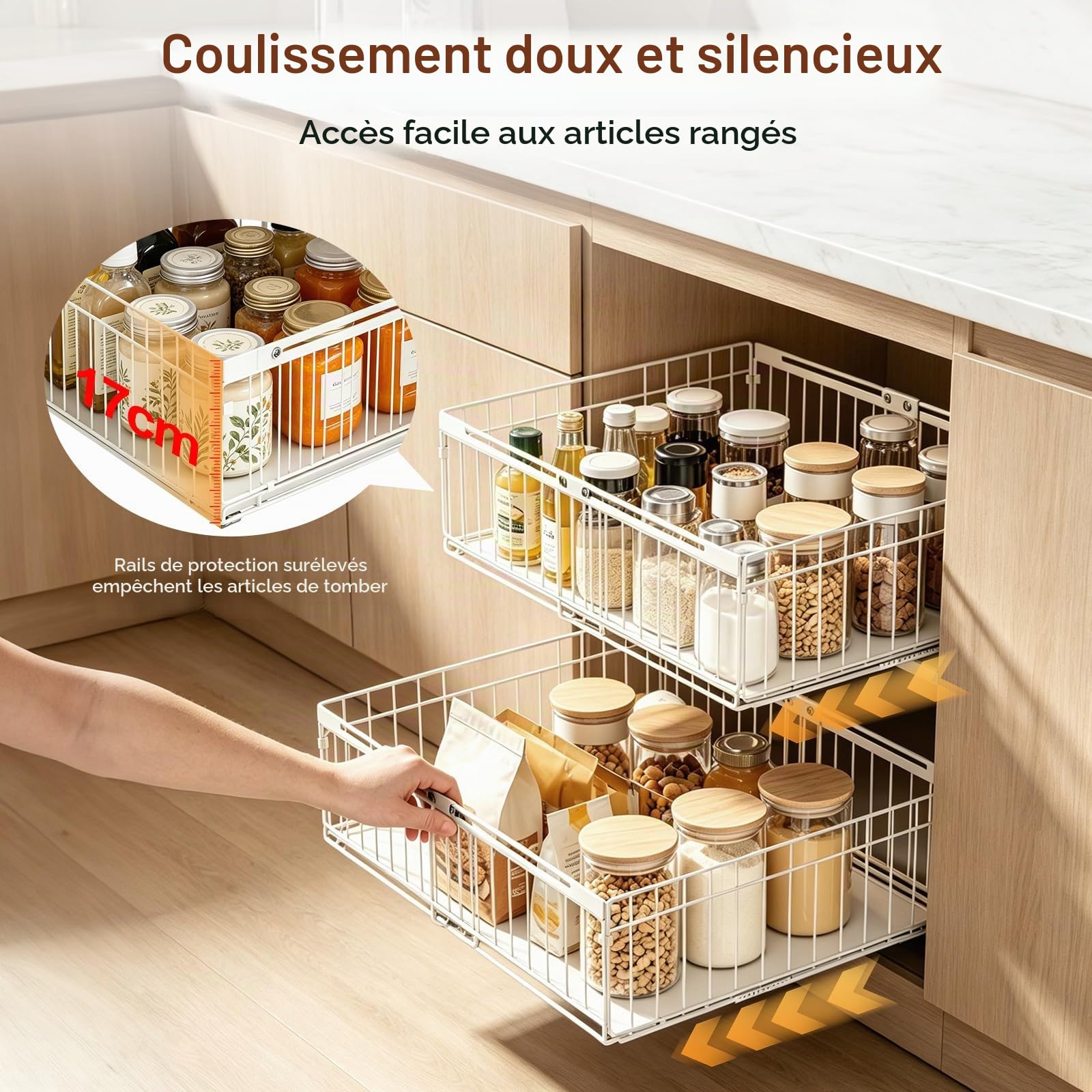 Lot 2 Tiroir Coulissant Cuisine, Extensible 30-51cm,Aucun PerçAge | 30-51cm L x 40cm P x 17cm H Adhesif Tiroirs Coulissant Acier Carbone, Organisateur de Tiroir Coulissants Placard Cuisine