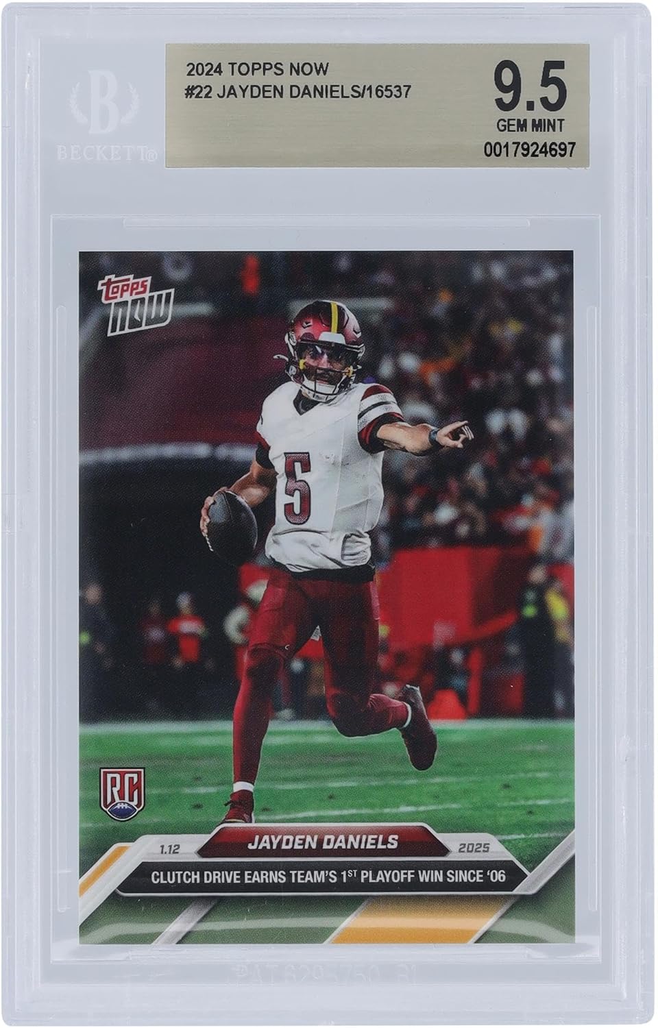 Jayden Daniels Washington Commanders 2024 Topps Now 1st Playoff Win Since '06 01.12.2025#22 BGS Authenticated 9.5 Card - Unsigned Football Cards