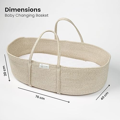 Miniatura 6 de BA'DU Juego de cesta cambiadora para bebé, cesta de moisés hecha a mano con almohadilla impermeable, organizador de pañales, manta de felpa, pañales