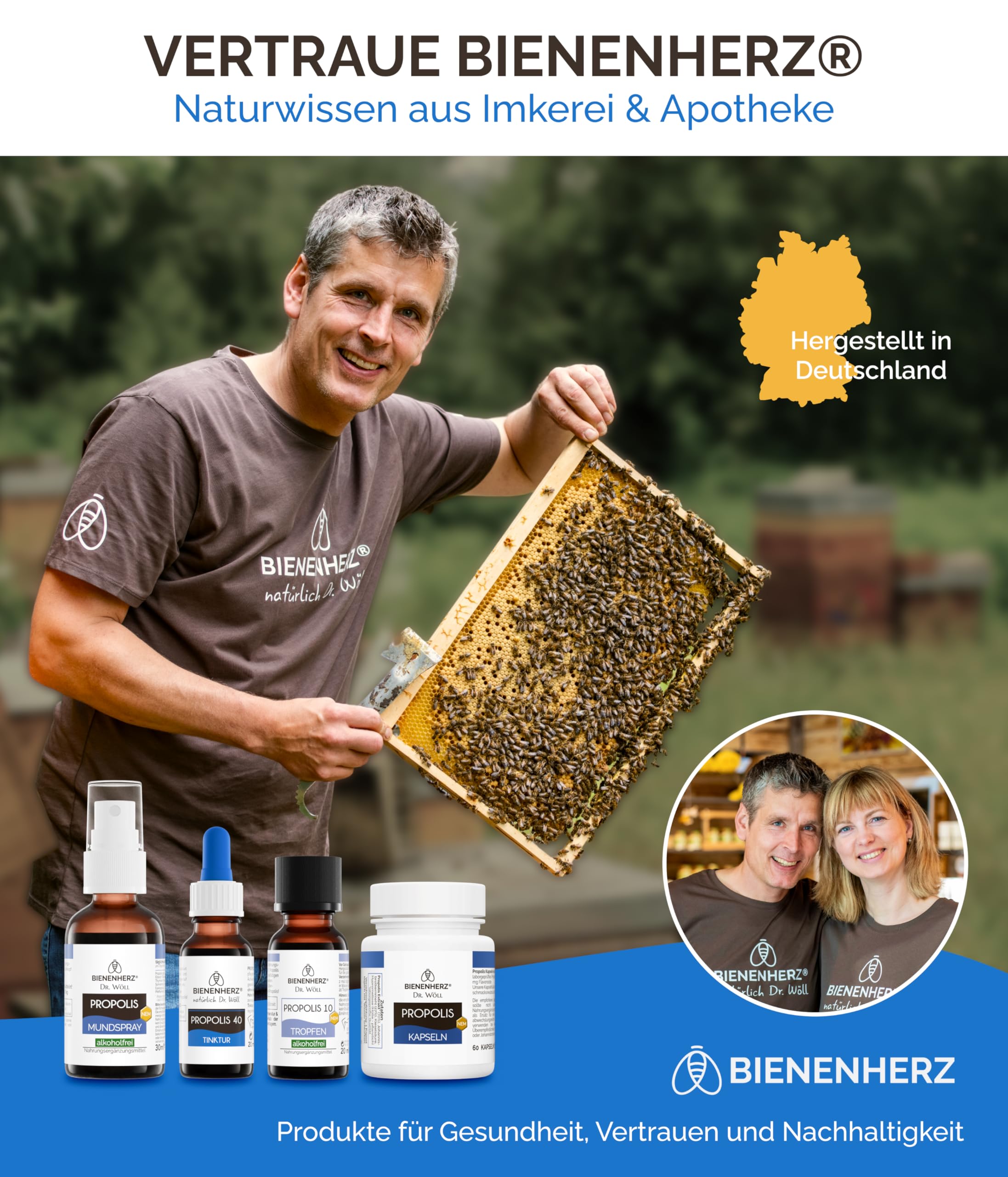 Propolis Kapseln – 180mg reines Propolis-Konzentrat – 3er Set – PAK-geprüft – entwickelt von Imker & Apotheker Dr. Wöll – Made in Germany