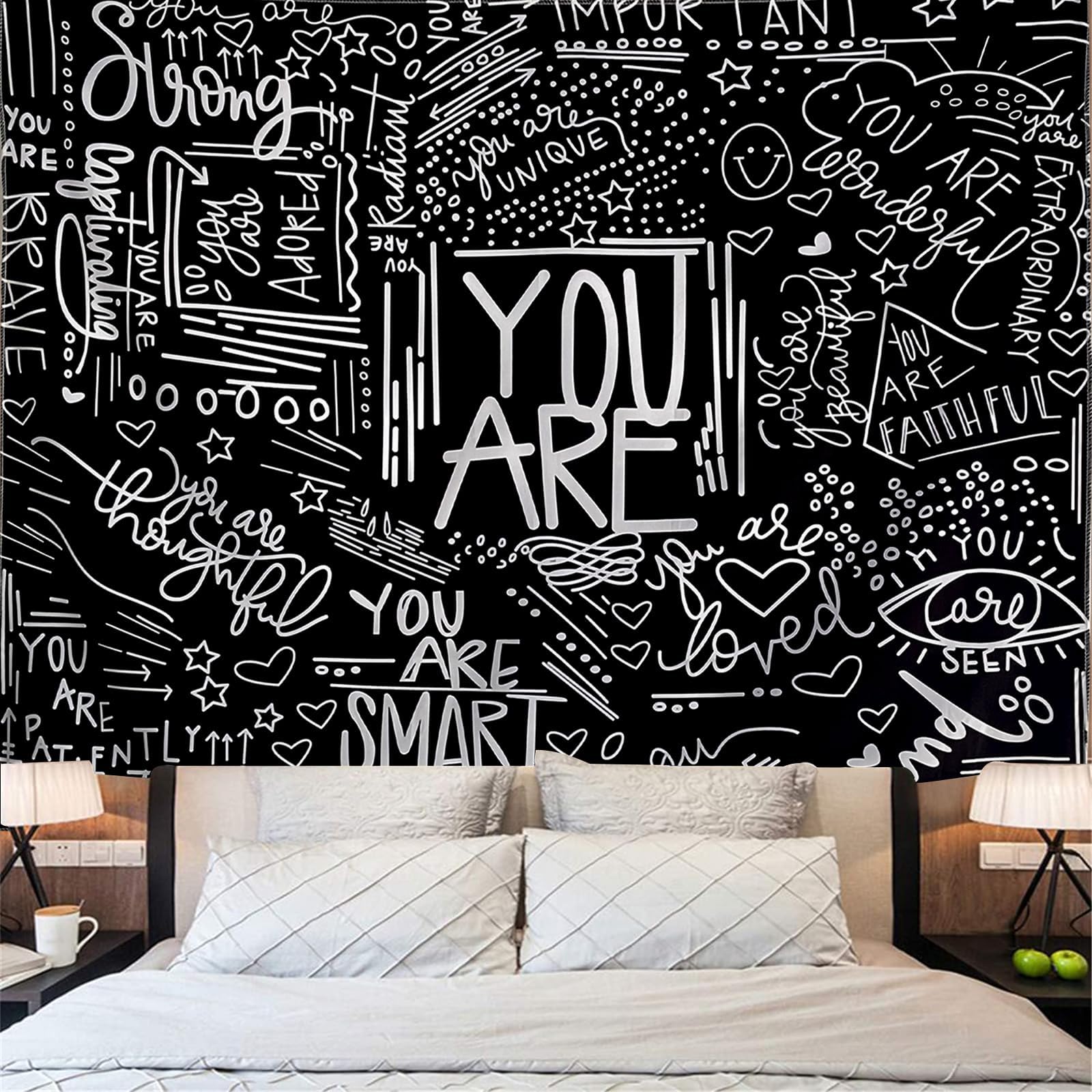 KJHL Quote You Are Wall Tapestry Black and White Inspirational Classroom Kids Tapestries Wall Hanging Motivational Positive Affirmations Saying Aesthetic Tapestry for Bedroom Dorm(51" x 59")