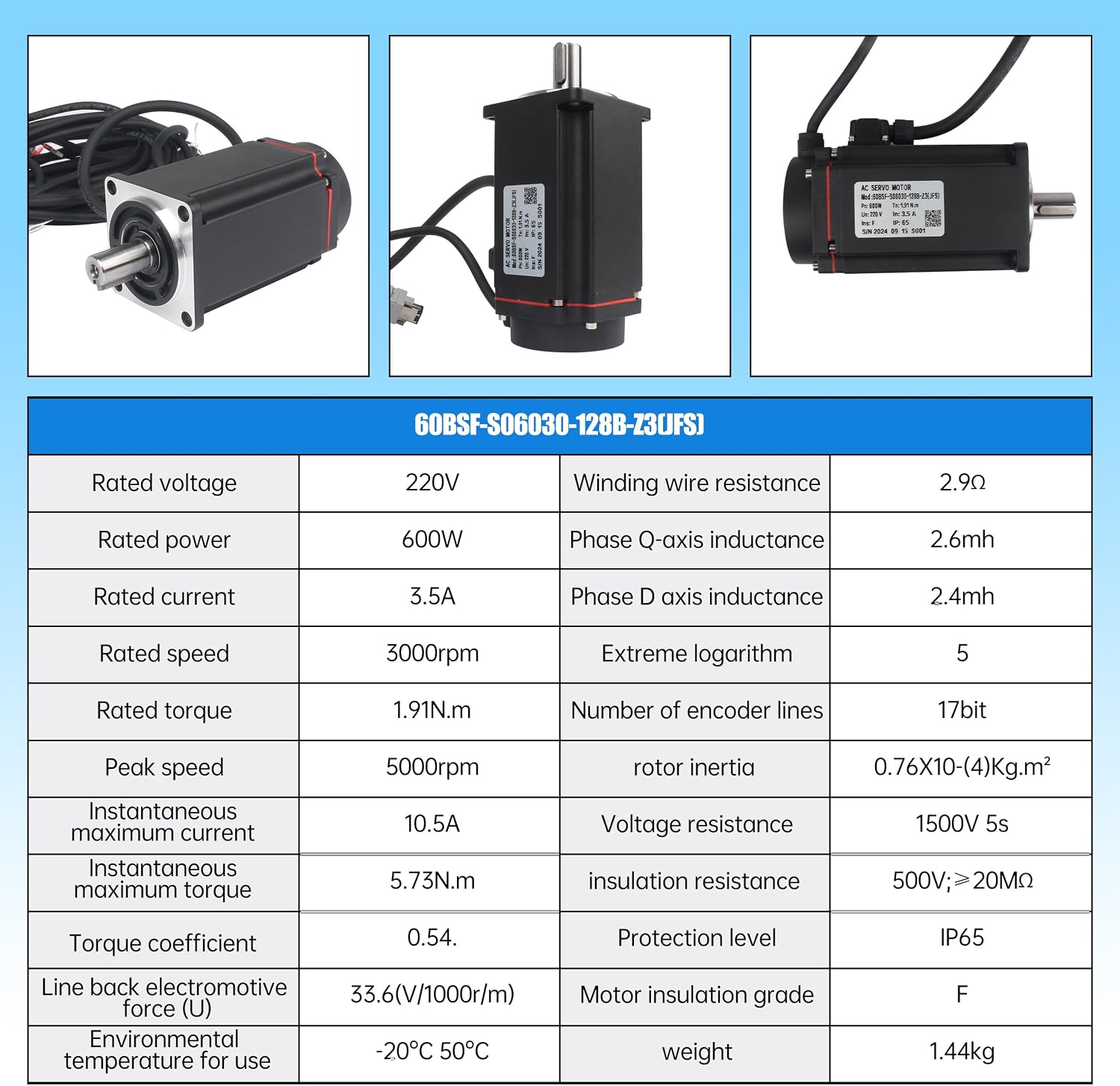 Without Brake 600W AC Servo Motor Kit, CNC 220V 3.5A 3000rpm L3000 17-bit Encoder RS485 Servo Motor Driver Controller Kit for CNC Engraver Milling Machine/Robot