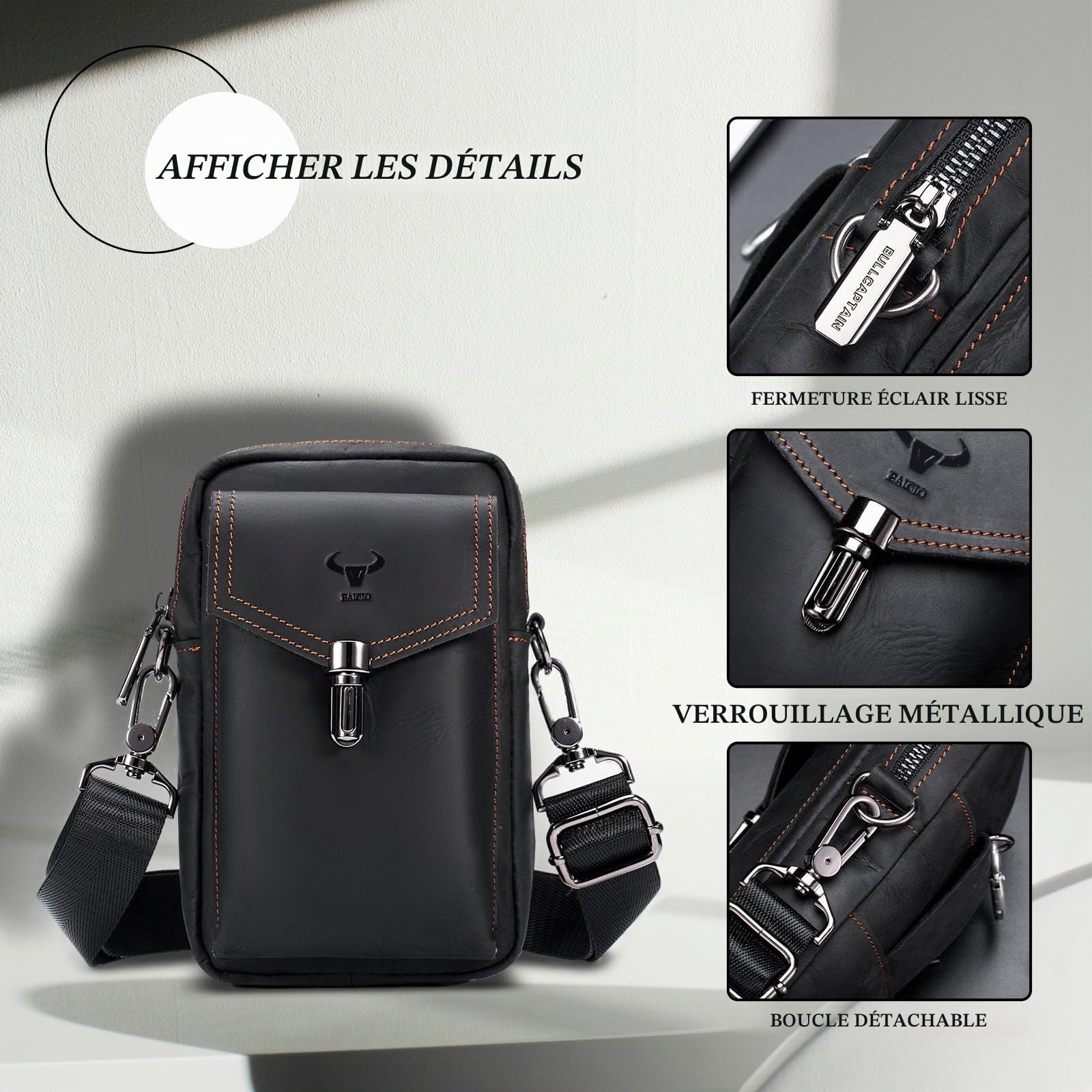 BAIGIO Pochette Homme en Cuir, Pochette Ceinture Téléphone Portable avec Passant, Sacoche Ceinture Homme, Multi-usages Taille Sac
