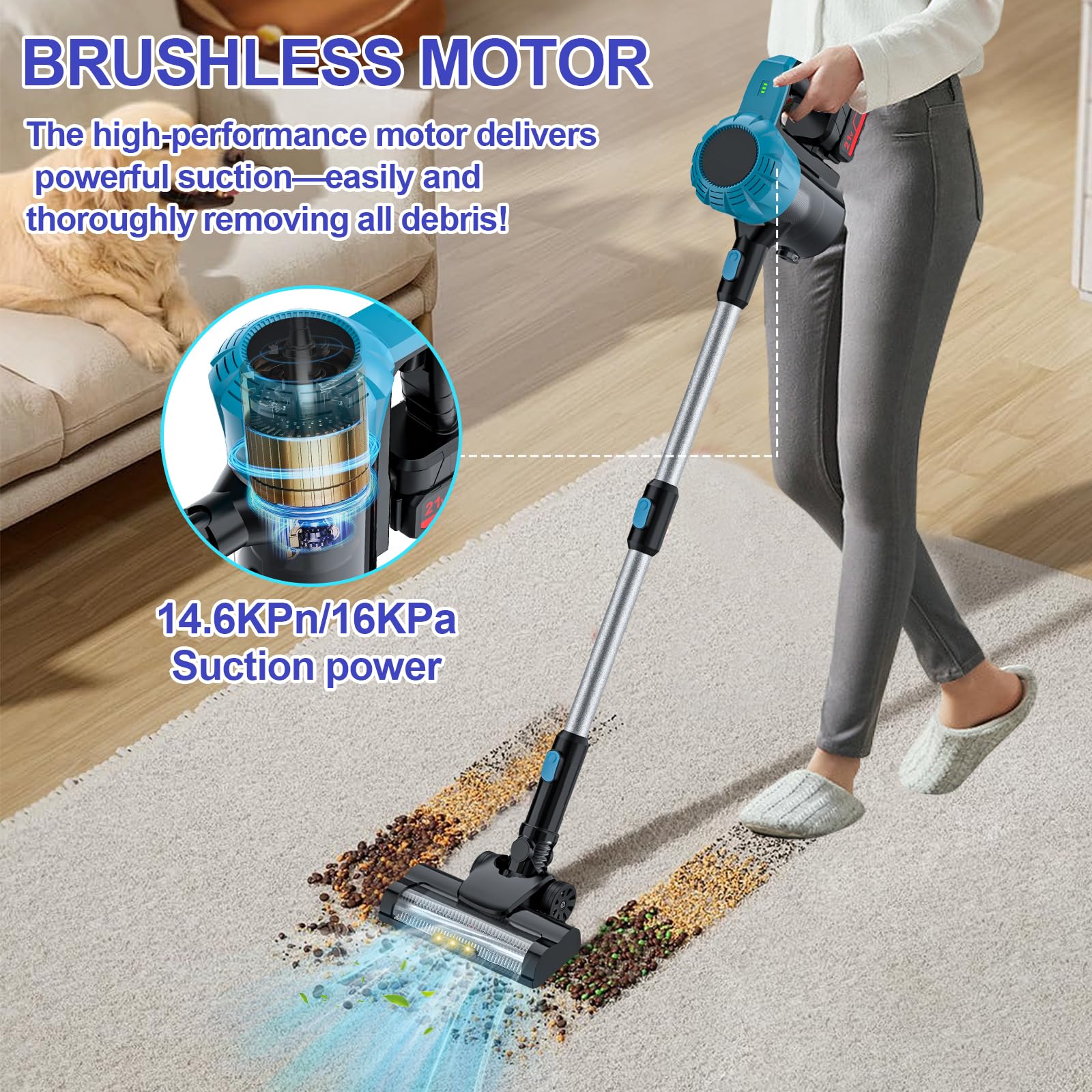 Aspirateur Balai Sans Fil avec 2 Batterie,0.8L 16KPa Aspirateur Balai