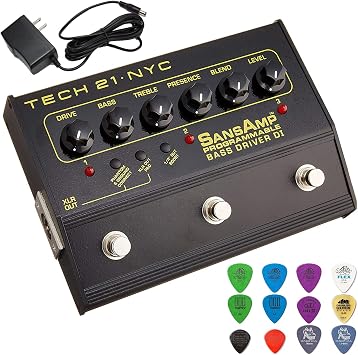 Tech 21 PBDR SansAmp Programmable Bass Driver DI Bundle with Power Supply and Dunlop Pick Pack