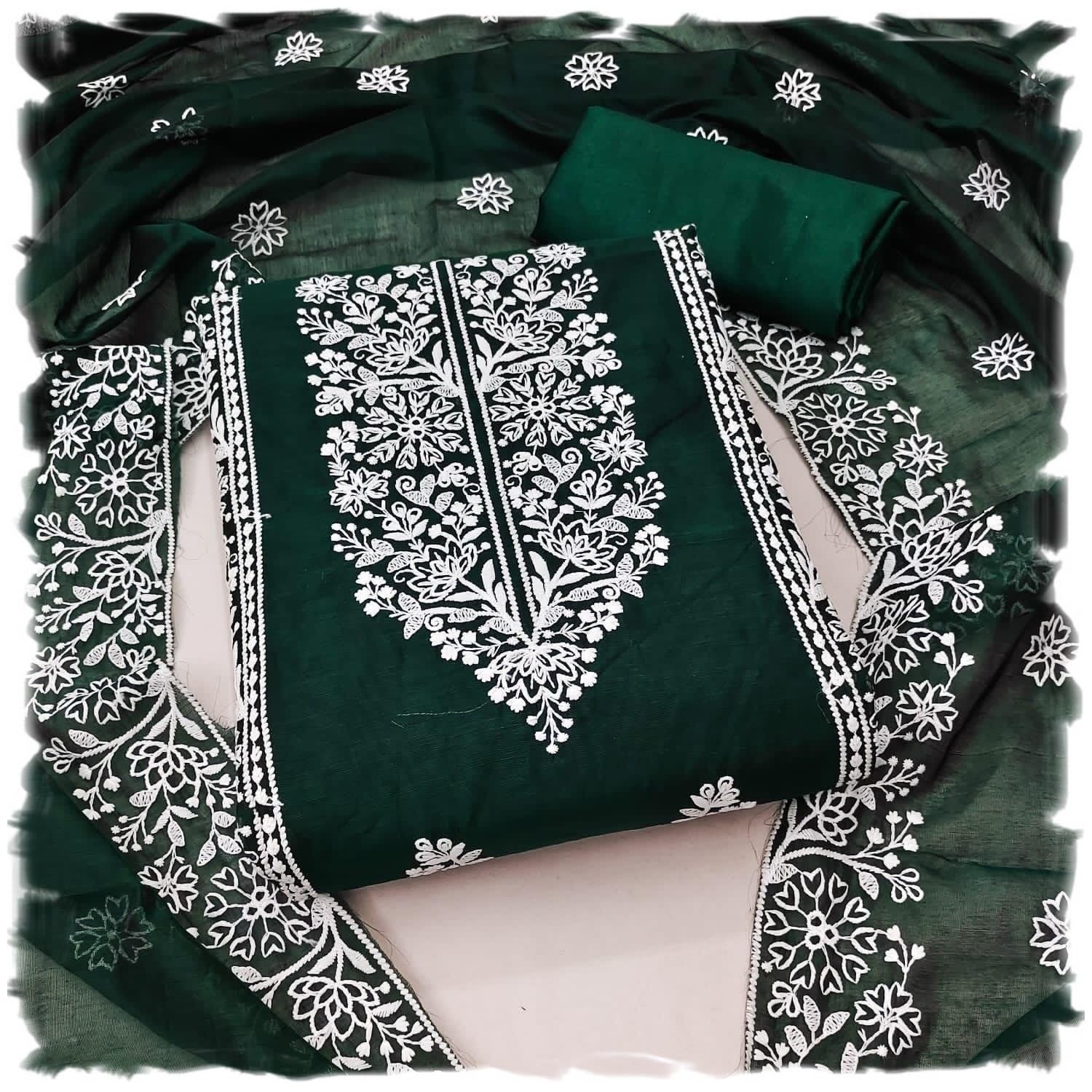 Nilkanth CreationWomen's Exclusive Chanderi With Heavy Embroidery Work Unstitched Dress Material - Green