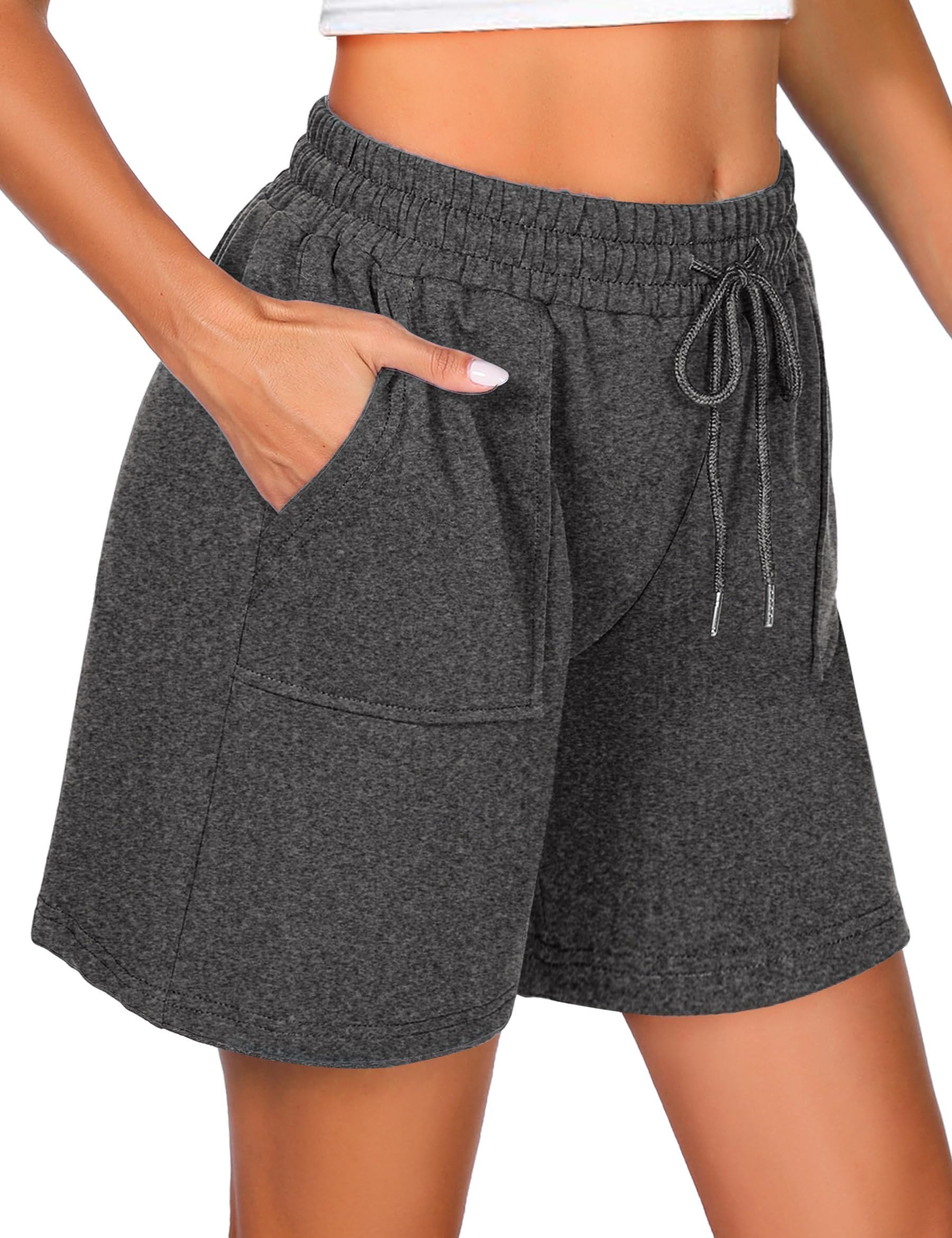 Uniexcosm Kurze Sportshorts Damen Sporthose High Waist Shorts Damen Sommer Shorty mit Taschen und Kordelzug Freizeitshorts für Running Gym Fitness