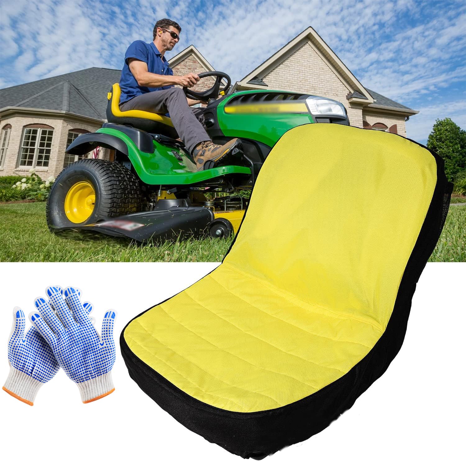 Grande housse de siège LP92334, housse de siège rembourrée et imperméable pour tondeuse à gazon avec siège conducteur, compatible avec sièges de tondeuse John Deere et Gator, avec sac de