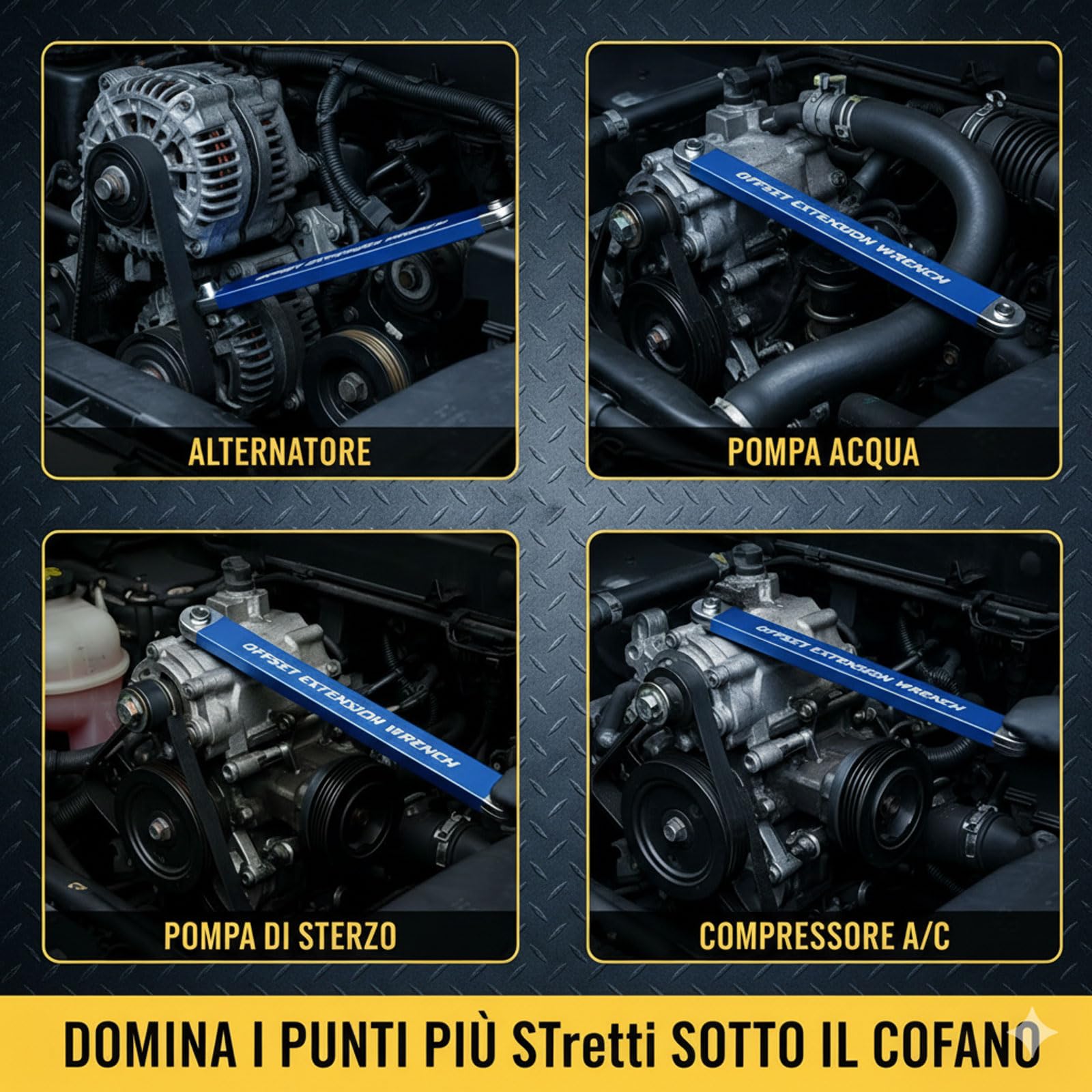 Offset Extension Wrench, Set Chiave di Estensione Offset 39cm (15"), Prolunga Chiave a Cricchetto Universale con Trasmissione a Catena, Adattatori (1/4", 3/8", 1/2"), Spazi Ristretti e Motori (1pc)