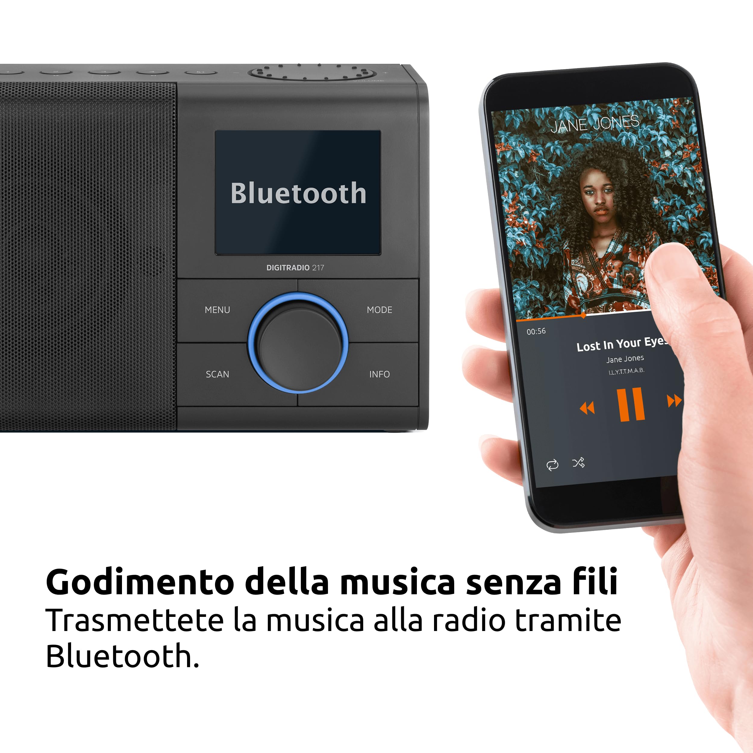 TechniSat DIGITRADIO 217 – Radio digitale DAB+ compatto e portatile (FM, display a colori, Bluetooth, tasti diretti, rete/batterie, doppia sveglia, memorie preferiti) nero