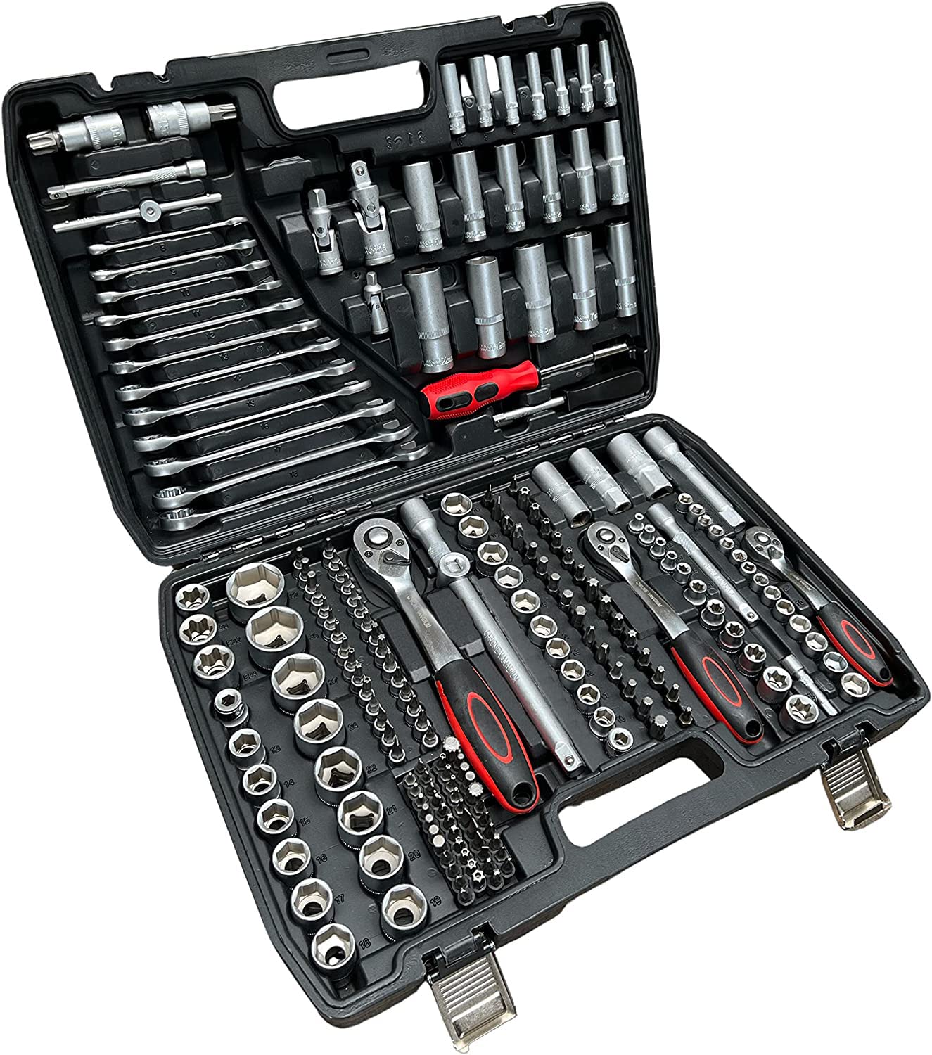 Maletín herramientas 215pz CALIDAD PROFESIONAL carraca 1/2",1/4" y 3/8" llaves, vaso, puntas variadas