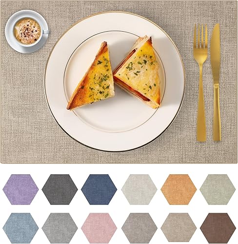 ANEWAY Juego de 4 manteles individuales de piel sintética lavables para mesa de cocina, resistentes al calor, impermeables, fáciles de limpiar,