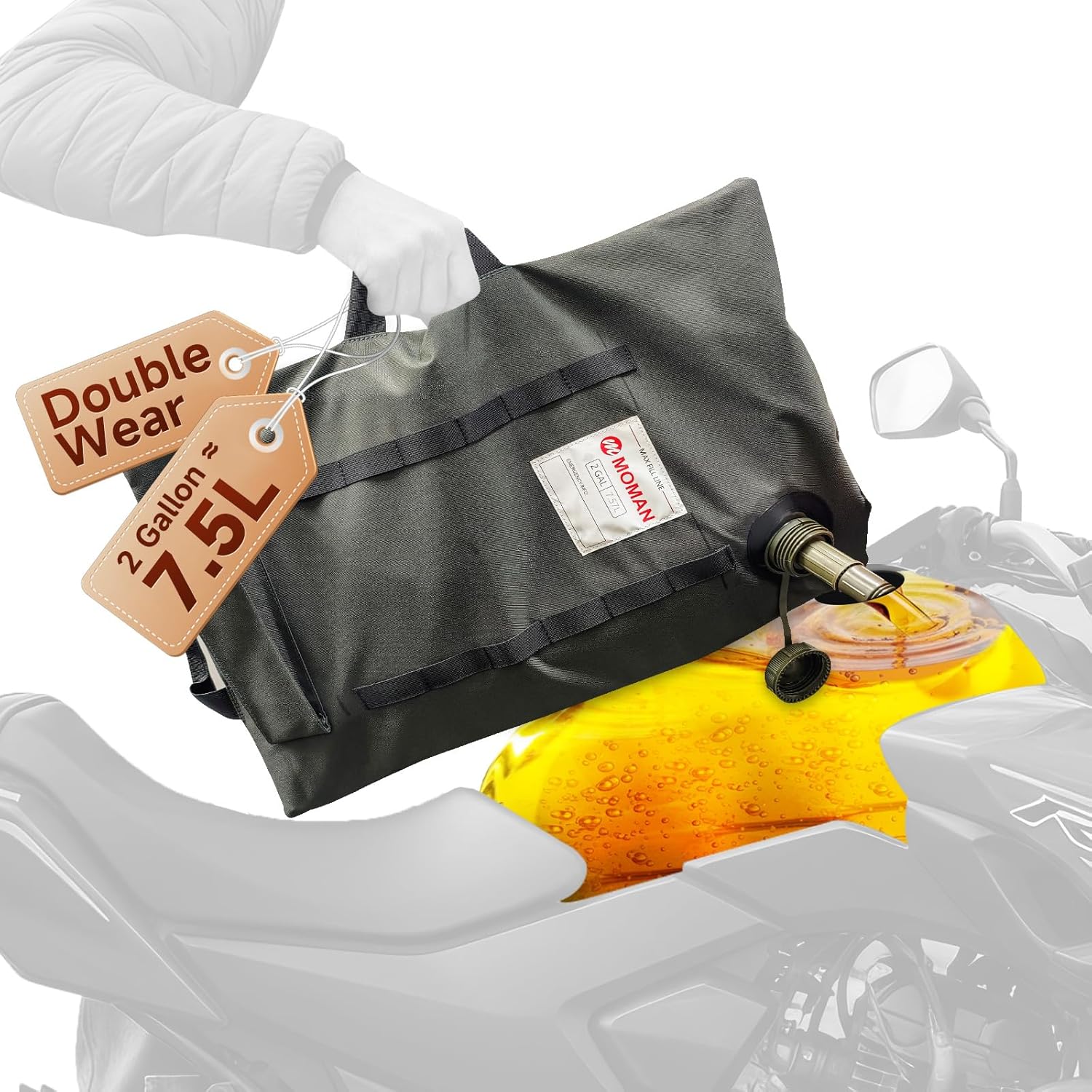 Moman 2 Gallon Armadillo Bag Collapsible Fuel Bladder Double Wear Fuel Bag for Storage of Powersports and Automotive Fluids Gas Bag Leak Resistant Utility Bladder for Motorcycles UTVs and ATVs