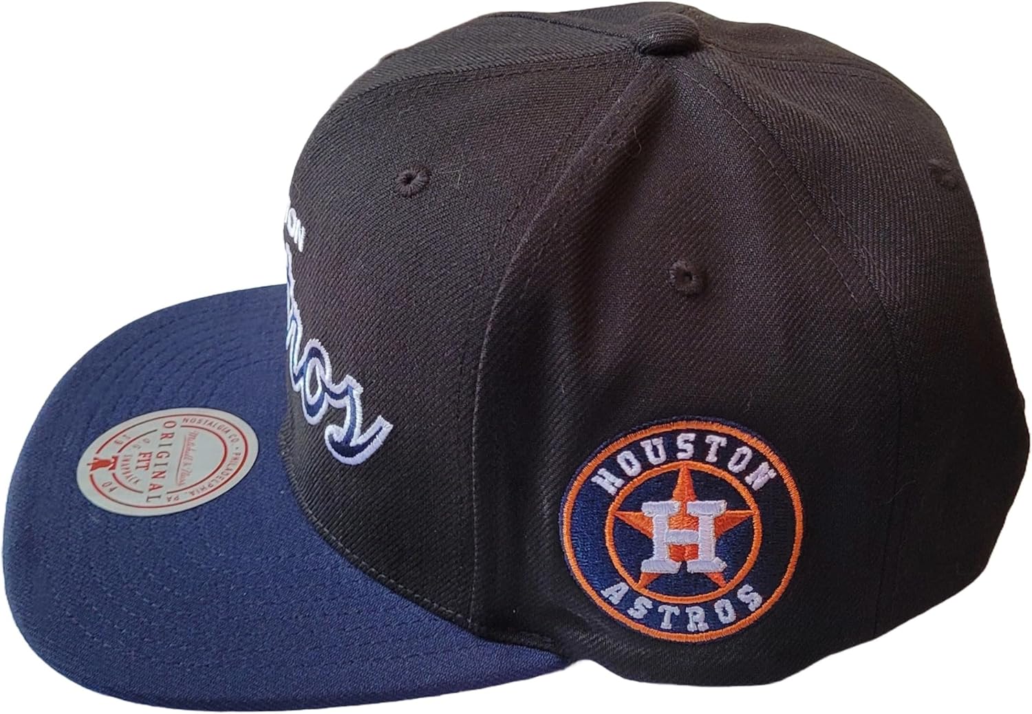 Mitchell & Ness Houston Astros Evergreen Script Snapback Hat Cap, Black/Navy - Image 4