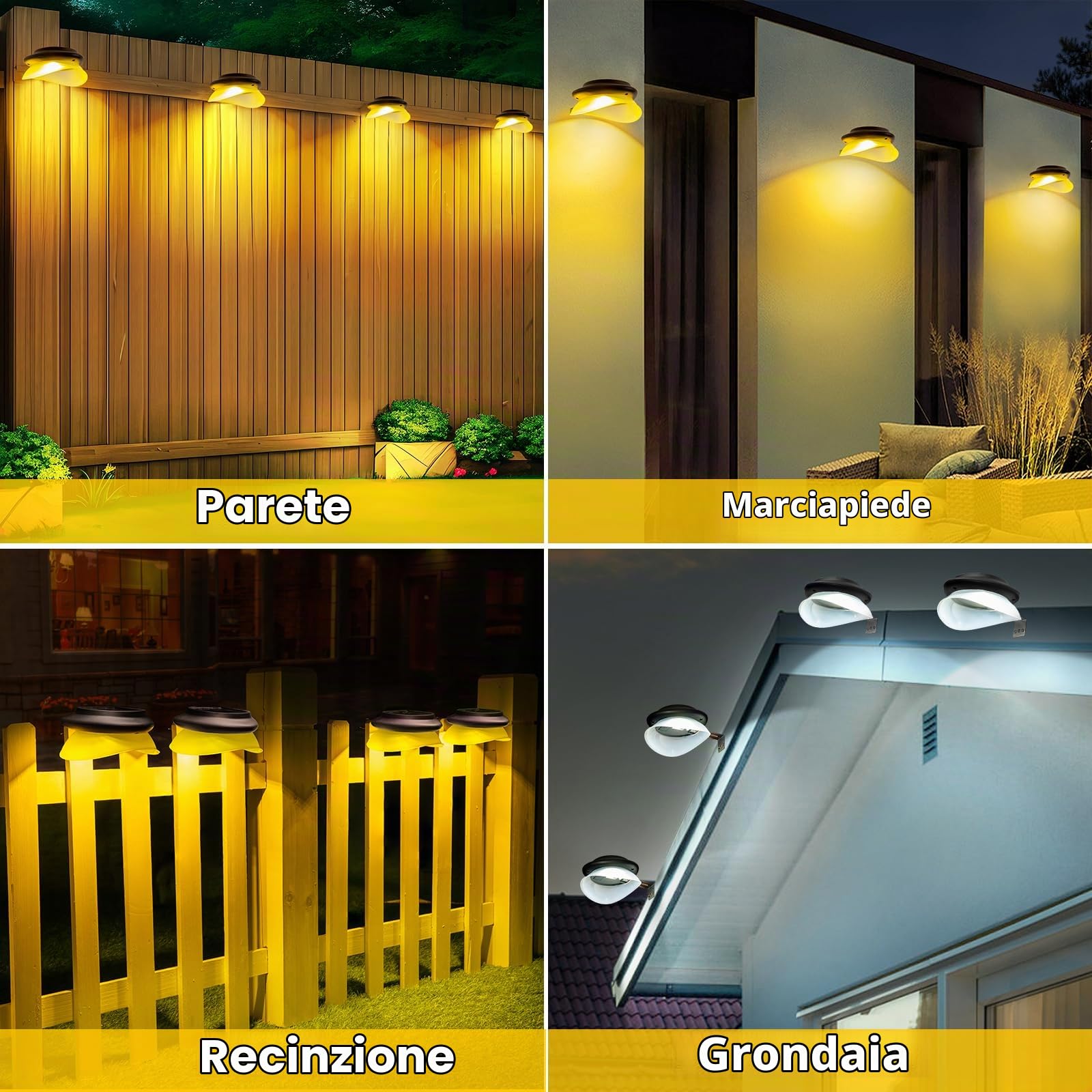 AGOTD Luce Solare LED Esterno, Luci Solari Grondaia, IP55 Impermeabili Bianca Calda da giardino, Lampade Solare Esterno, per Patio, Vialetto, Cortile, Garage, Eave, Recinzioni 6 Pezzi