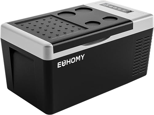 EUHOMY 車載冷蔵庫 ポータブル冷蔵庫 小型 【-20℃～20℃ 急速冷凍】 18L 持ち運び 3WAY 電気式 車載 電動 車に乗せる キャンプ 車載家庭両用 静音 低電圧保護 DC12V/24V AC100V コンプレッサー式 車中泊 トラック 釣り 災害時 一人暮らしに大活躍 日本語説明書 18L 【PSE規格品】