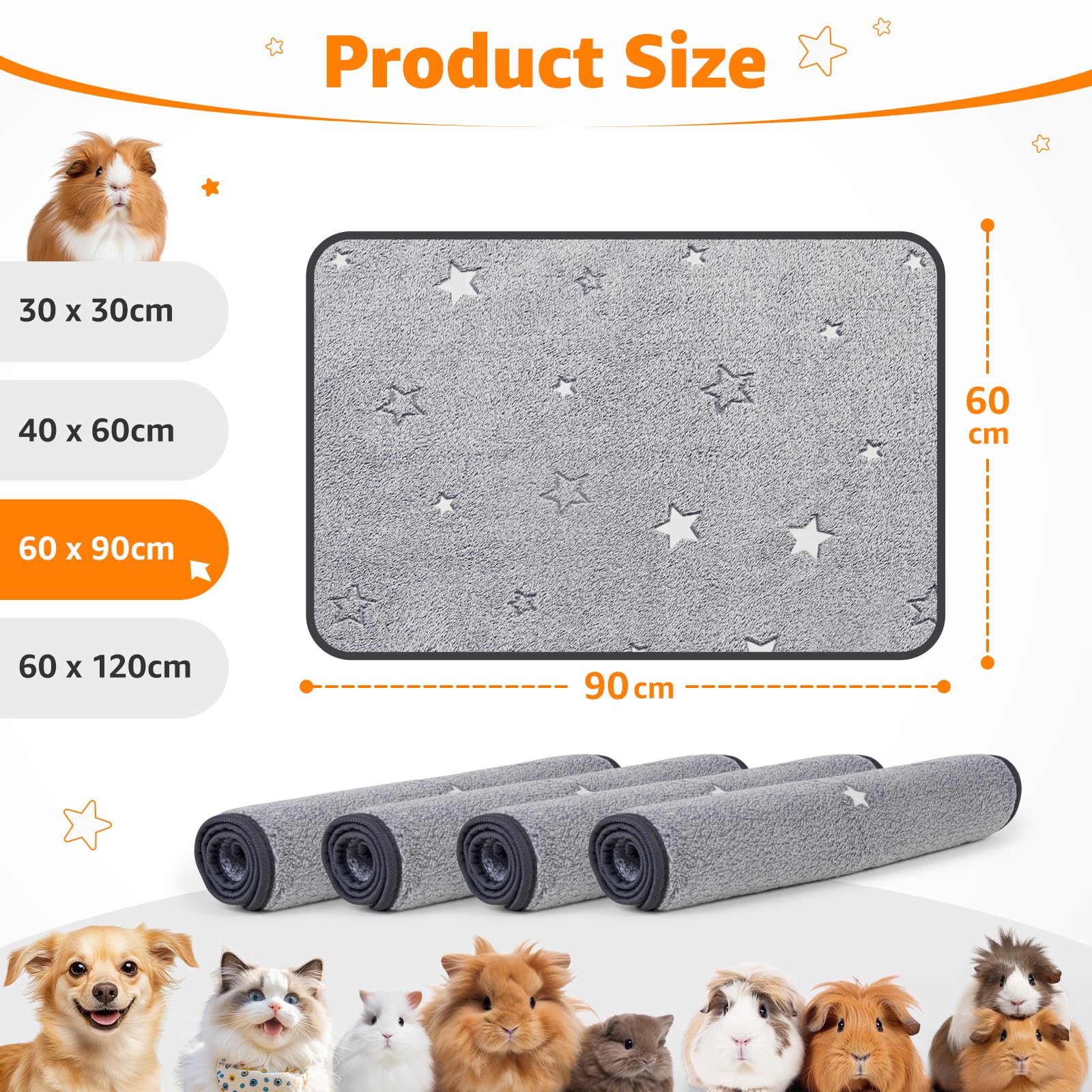 PICK FOR LIFE 4 PCS Guinea Pig Fleece Cage Liner Leakproof Guinea Pig Mats Pee Pads Washable Pet Blankets Soft Absorbent for Small Animal Rabbit Ferret Hamster Chinchillas Hedgehog Puppy - Image 2