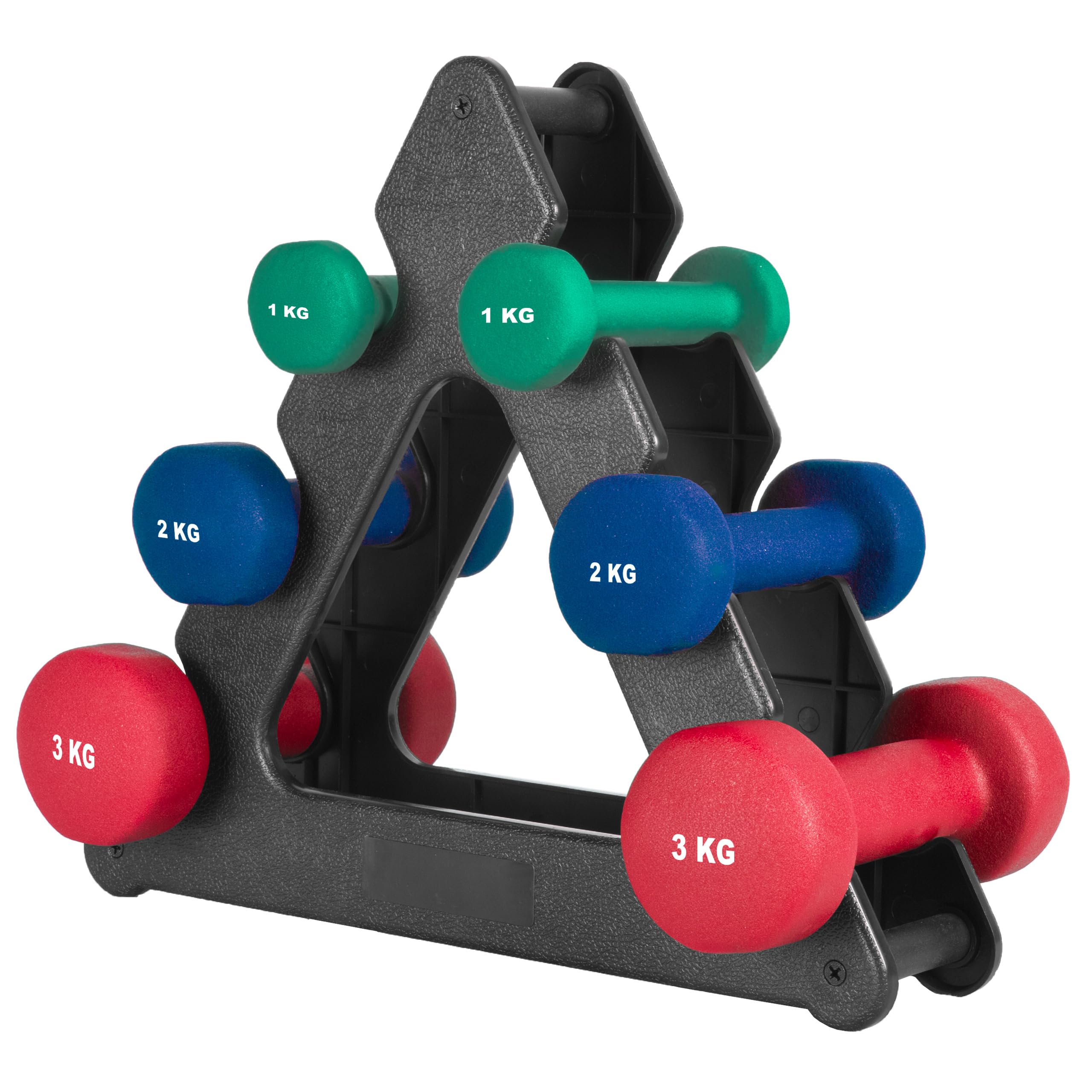 GORILLA SPORTS® Neoprene Dumbbells - Set of 2 Dumbbell Tree, 2 x 0.5 kg, 2 x 1 kg, 2 x 2 kg, 2 x 3 kg, 2 x 4 kg, 2 x 5 kg, 31 kg Complete Set - Dumbbells, Weight