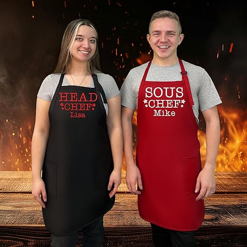 Miniatura 2 de Delantal de chef bordado personalizado, nombre personalizado, ajuste ajustable con bolsillos, lona de algodón premium