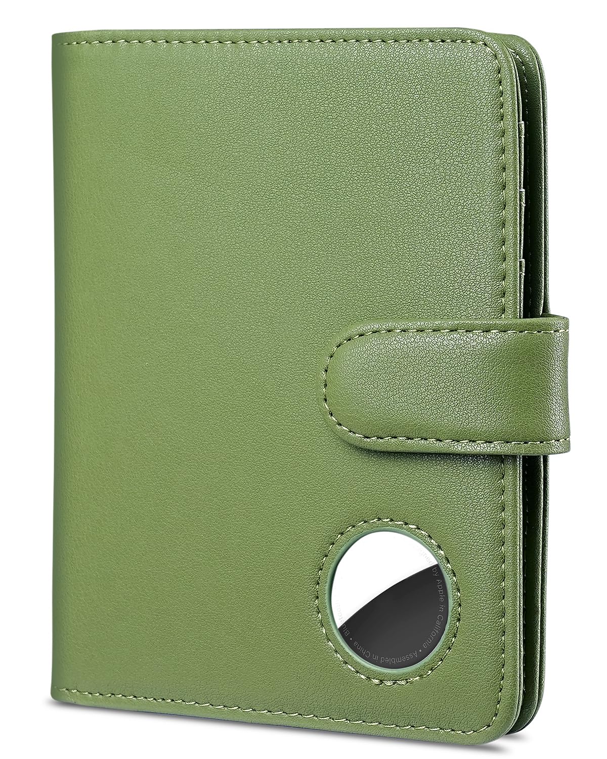 Porta passaporto da viaggio con porta AirTag, in pelle, blocco RFID, accessori da viaggio con 5 slot per carte e 1 finestra ID, chiusura magnetica, confezione regalo, Verde chiaro, moderno