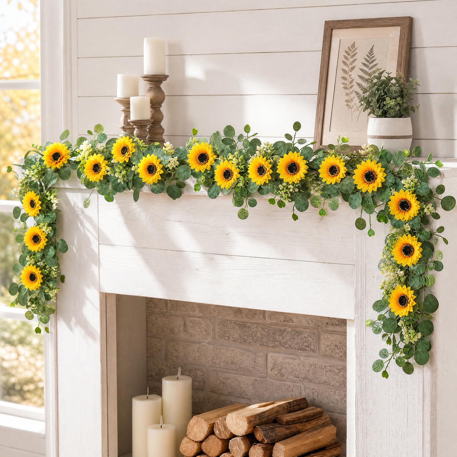 DEMIUKO 4 Stück Sonnenblumen Girlande Künstliche Blumen Girlande Frühling Blumengirlande Seiden Kunstblumen Reben Hängende Kunstpflanze Innen Außen Sonnenblumen Deko für Zuhause Balkon Garten Party