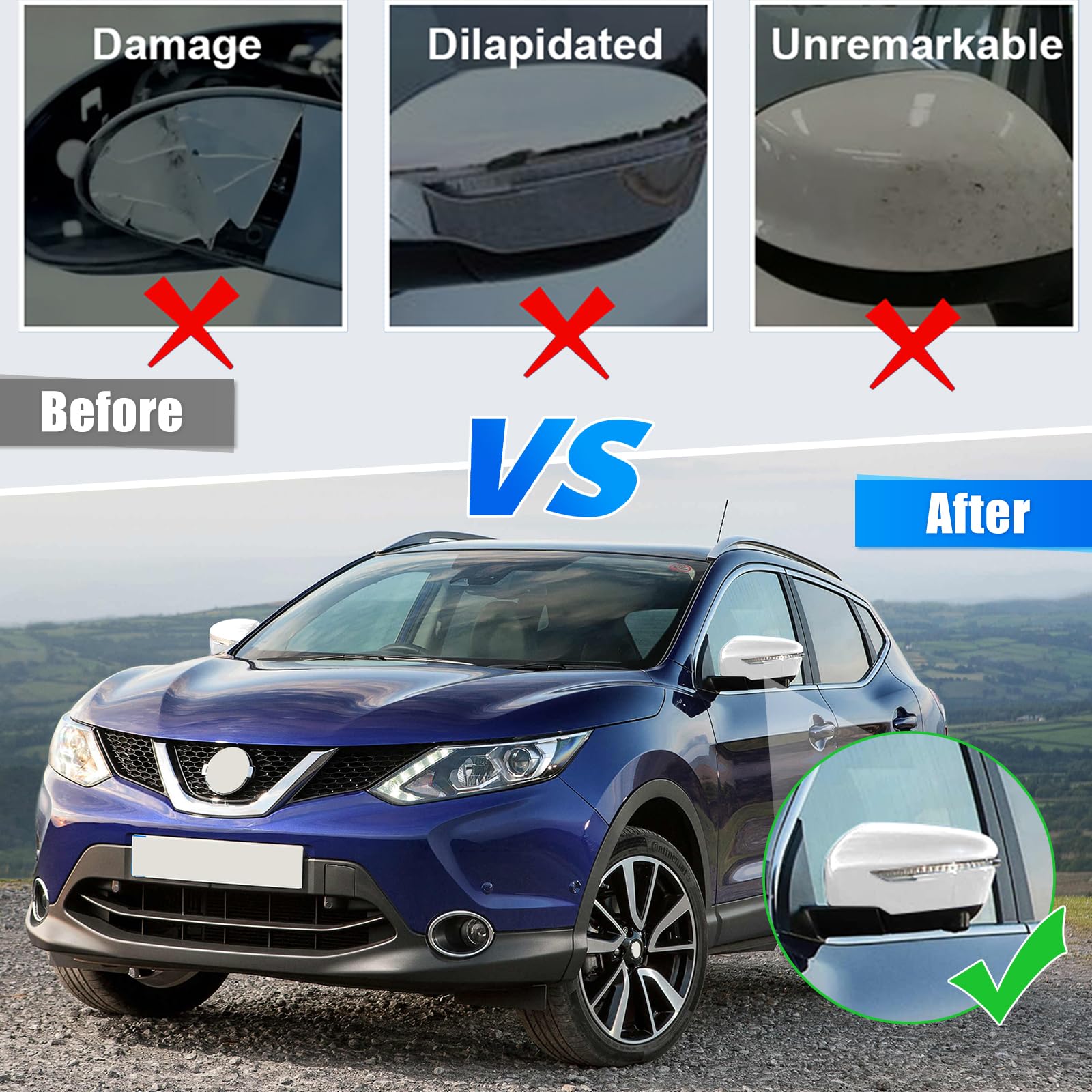 Cappuccio Dello Specchietto Retrovisore Sostituzione per Nissan Qashqai J11 2014-2020/Rogue 2013-2021, Cappucci per Specchietti Retrovisori Cromati Copri Specchietto Retrovisore Automatico (Bianco)