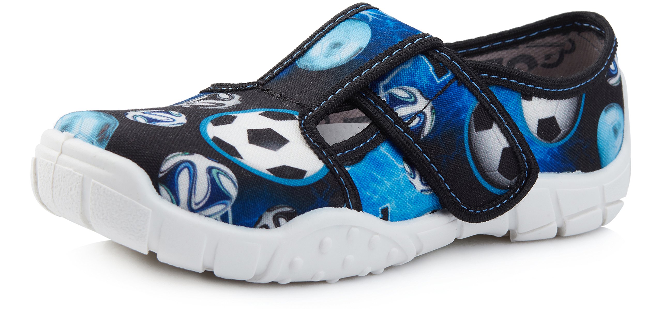 Ladeheid Hausschuhe Kinder Junge, Kinderhausschuhe mit Klettverschluss, Bequeme und Stabile Kindergarten Hausschuhe, Ideal auch für Schule, Spazierengehen und Zuhause LARW005