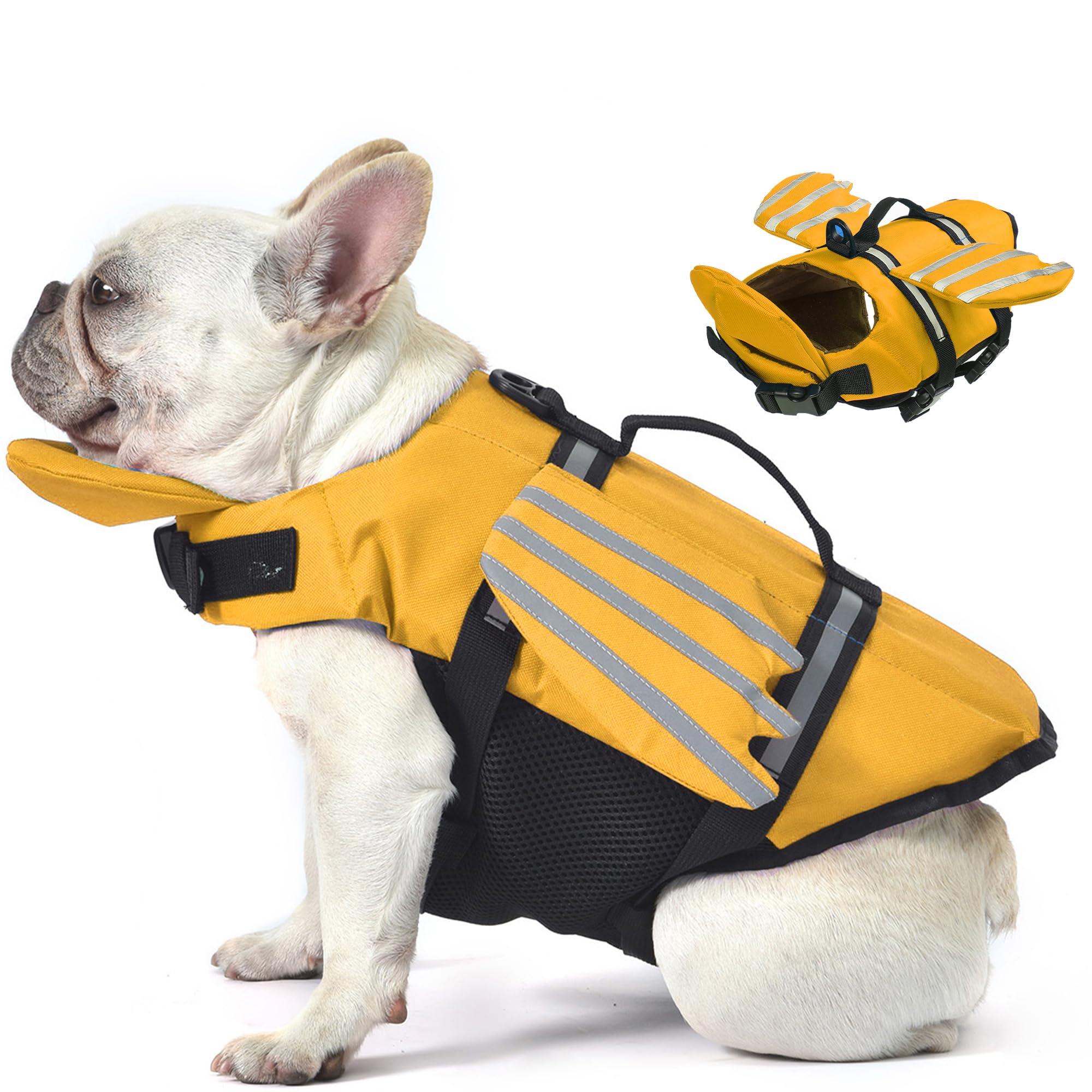 Petglad Wings Dog Life Jacket Adjustable Dog Life Vest with Chin Float Reflective Stripes and Rescue Handles, High Buoyancy Puppy Swim Float Vest for