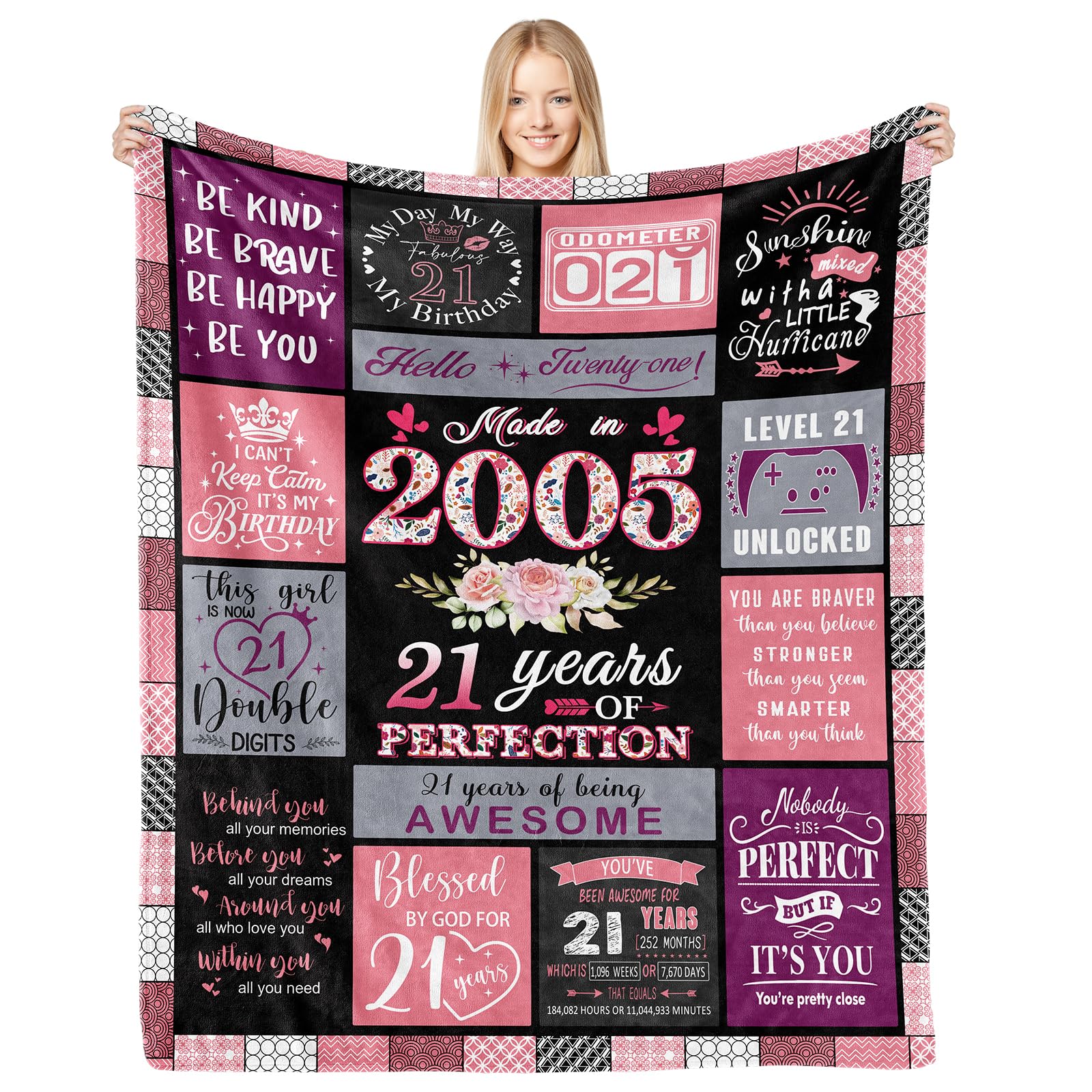 CAPRIFIC 21st Birthday Gifts Blanket for Her, 60x50 Inches Soft Throw Blanket for 21 Year Old Female, 21st Birthday Decorations