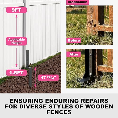 Miniatura 3 de IRONBARBIE Kit de reparación de postes de valla engrosados, estacas de poste de acero para valla de acero, pico de anclaje para reparar postes de