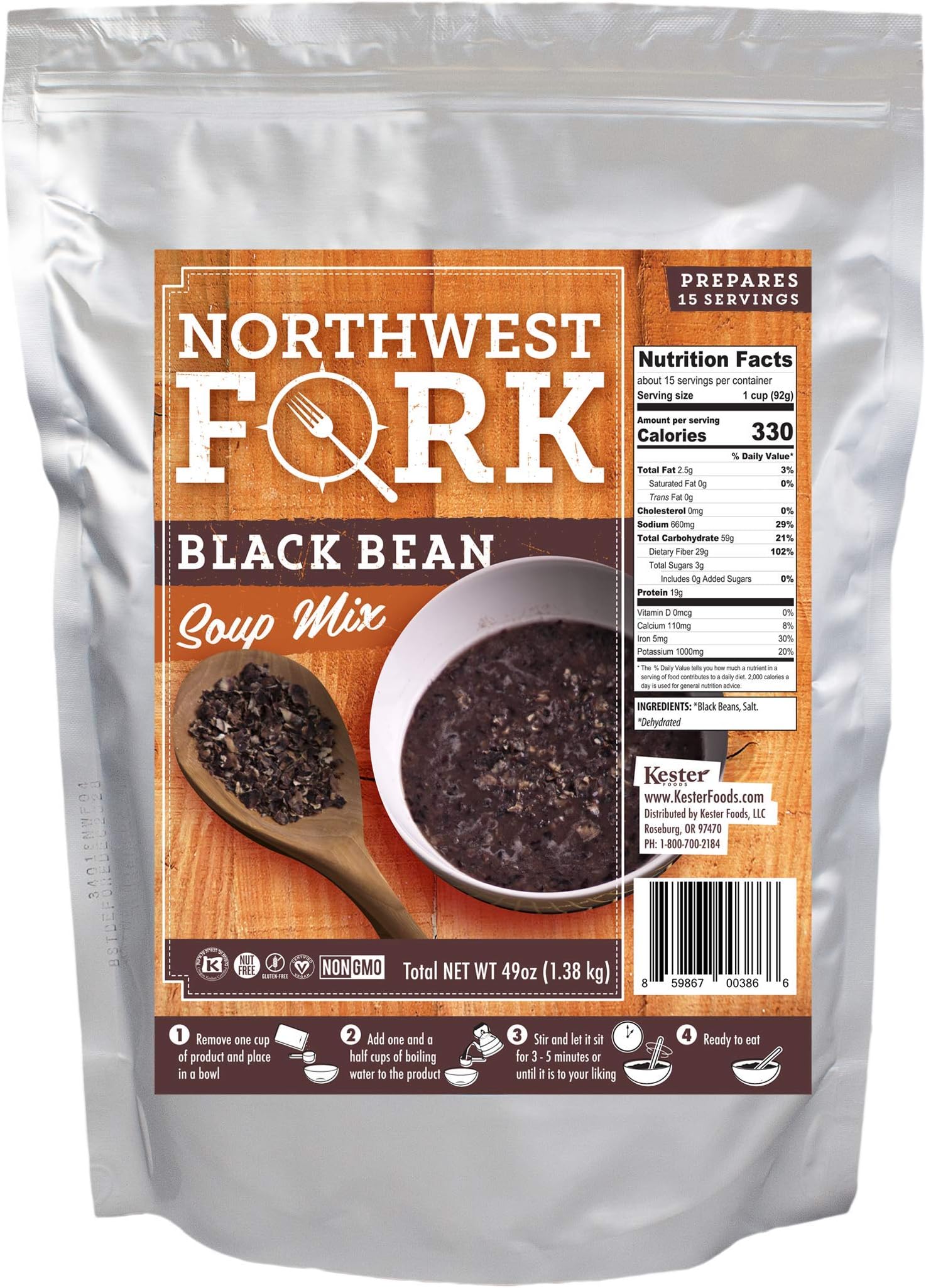 NorthWest ForkBlack Bean Soup (Gluten-Free, Non-GMO, Vegan) 15 Serving Bag - 10+ Year Shelf Life