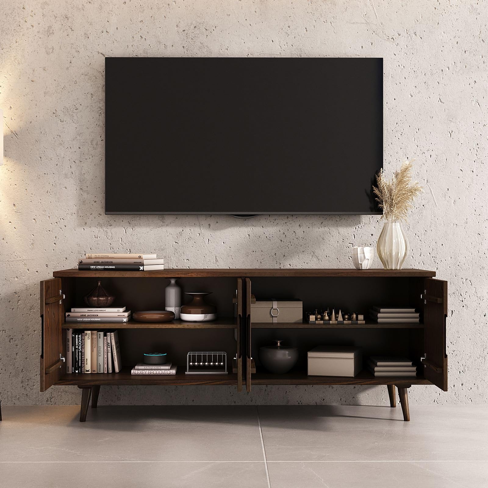 IDIMEX Tivoli Lowboard 150 cm aus Massivholz, Nussbaum Finish - TV Lowboard mit verstellbaren Einlegeböden, Wohnzimmermöbel, Wohnzimmer Sideboard, TV Schrank, robust und alltagstauglich