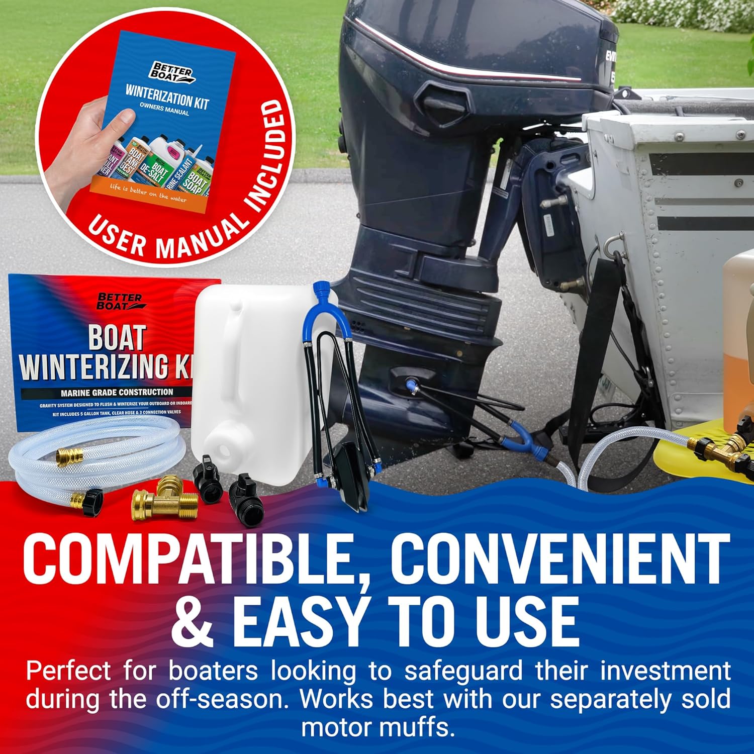 Boat Winterizing Kit and RV Winterizing Kit, 5-Gallon Antifreeze Tank with Hose and Adapters, for Marine Engines, Outboard Motors, RVs, Campers, and Winterization Flushing