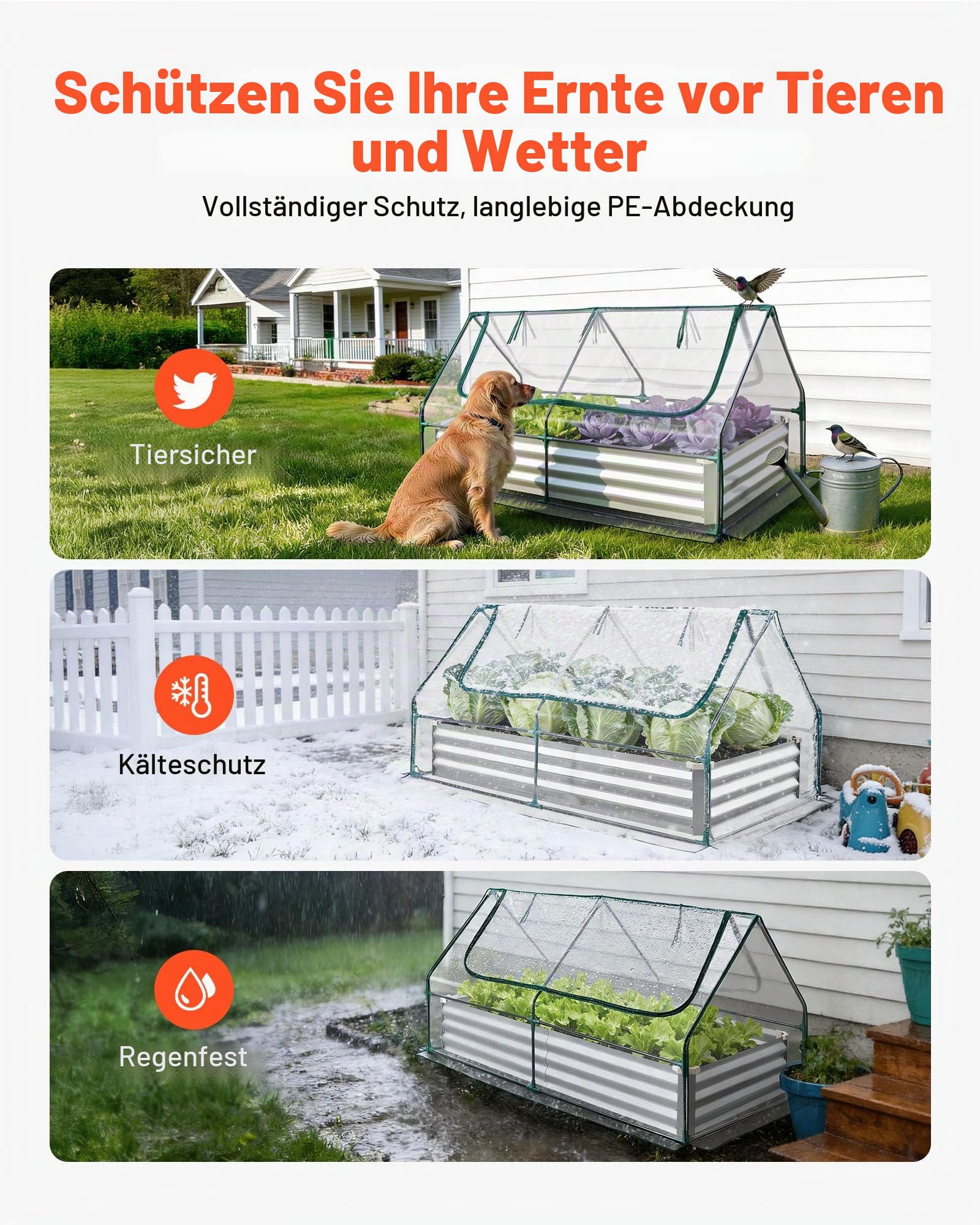 VEVOR Hochbeet Metall 180x90x30 cm, Rechteckiges Gartenbeet, Pflanzkasten-Set für den Außenbereich, Gemüsebeet mit Gewächshausabdeckung & Handschuhen, Blumenbeet, Pflanzbeet für Blumen & Gemüse