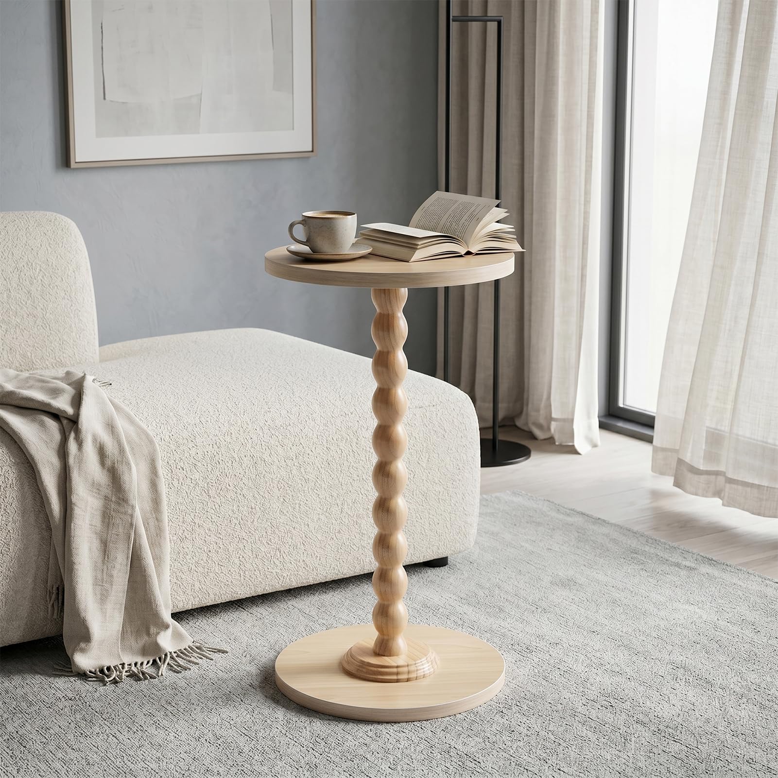 INMOZATA Round Side Table, 30cm Modern End Table for Small Spaces, Wood