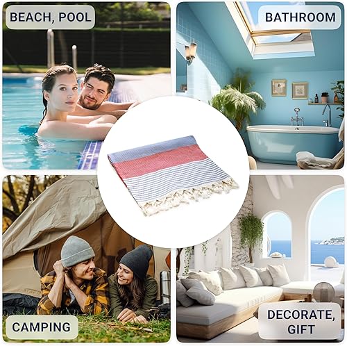 Miniatura 9 de Toalla de playa turca (71 x 39 pulgadas), se convierte en una bolsa, toallas de baño de gran tamaño 100% algodón, manta de playa ligera de secado