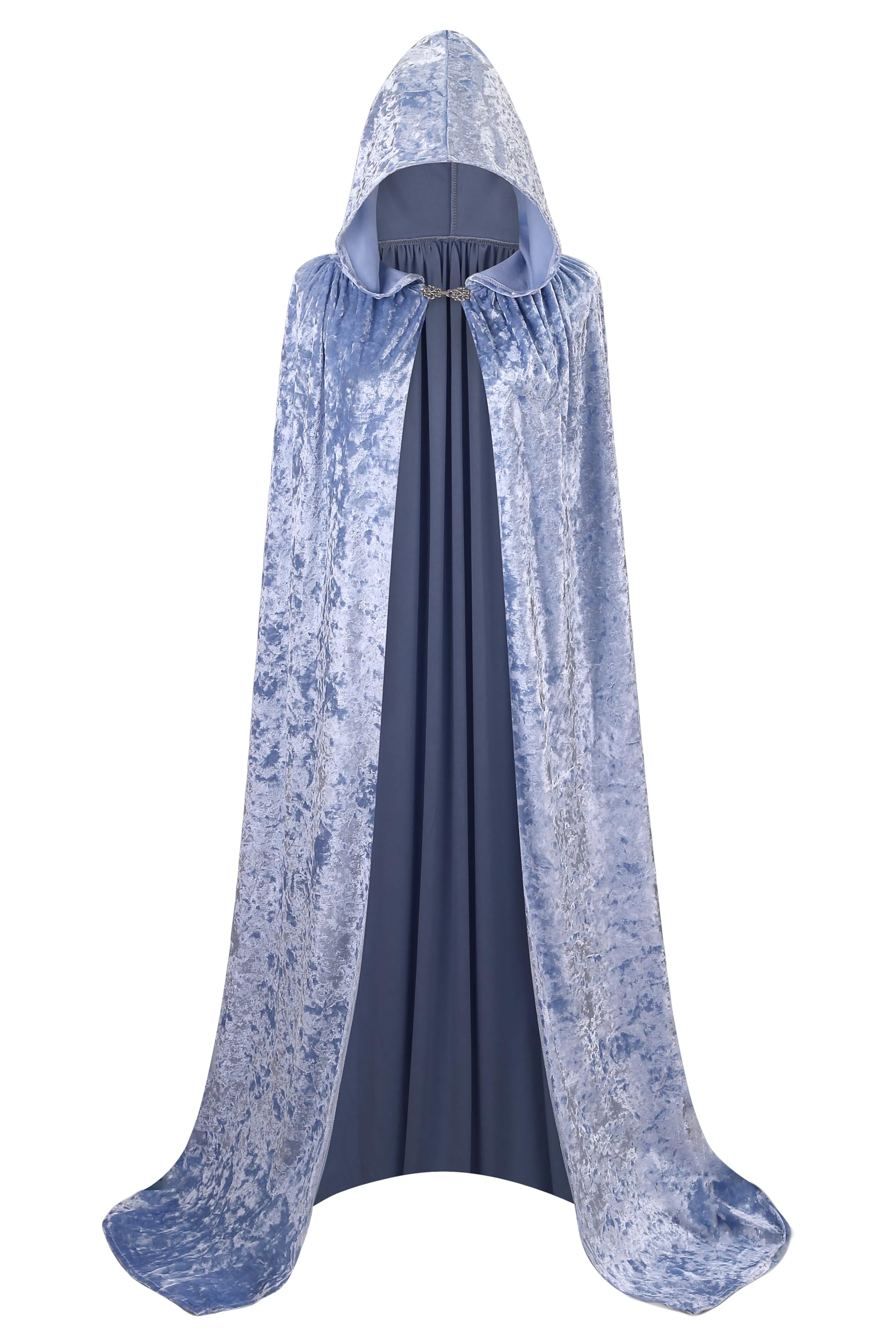 HAPNBCELE Medieval Velvet Hooded Cloak for Womens Mens, Adults Renaissance Costume Cape Halloween Christmas Masquerade Party (Powder Blue, 55.11Inch/140cm) โ image 1