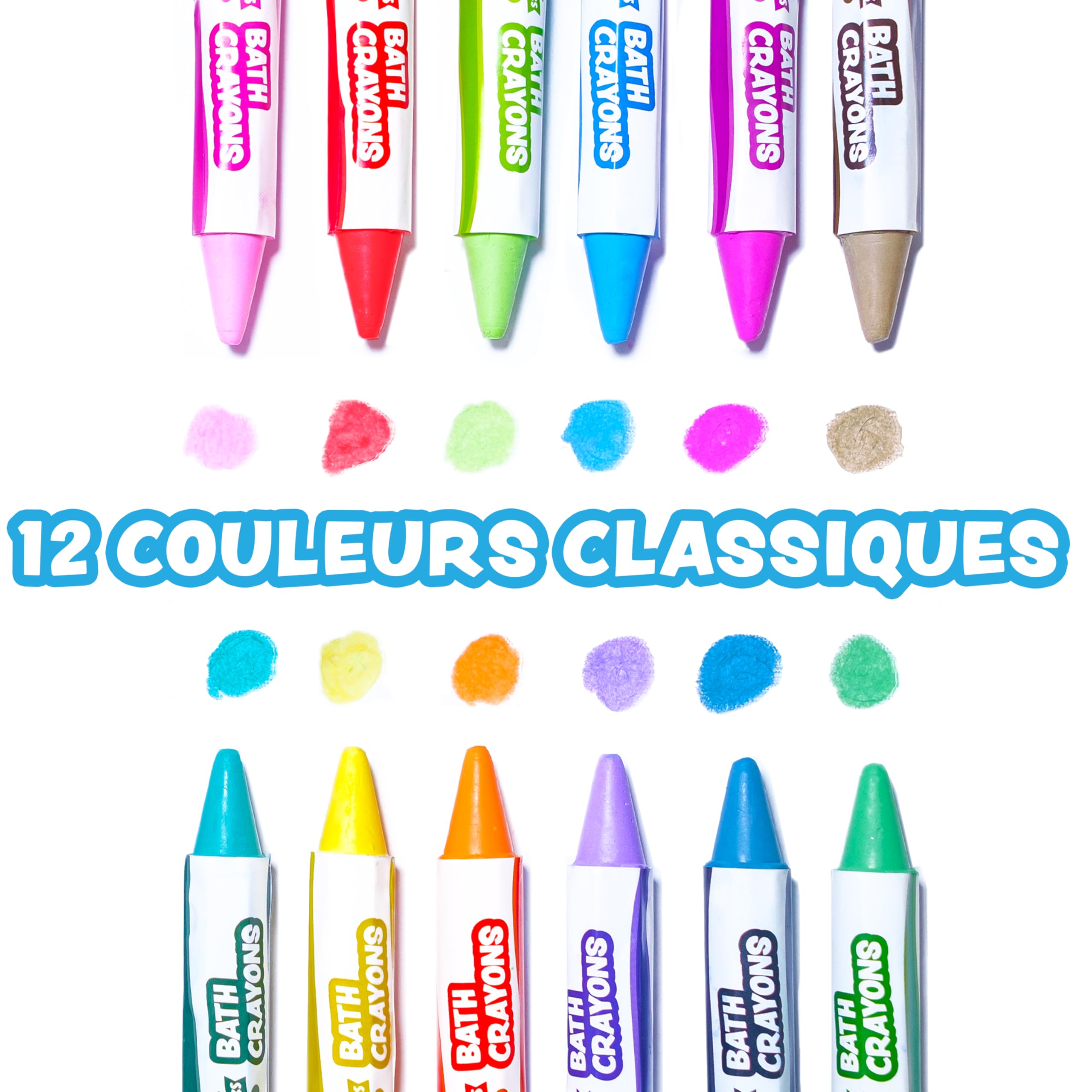 Crayons de Bain Non Toxiques Lavables Lot de 12 Hexagonale pour Enfants