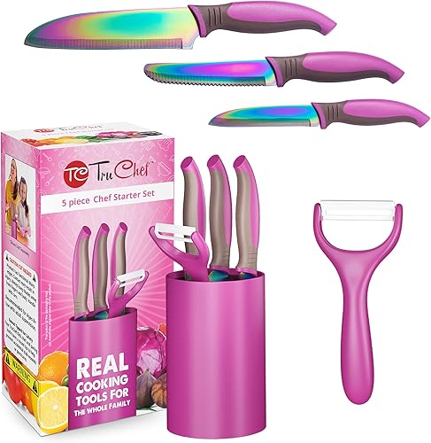 Miniatura 8 de TruChef Juego de cuchillos para niños para cocinar, juego de cocina para niños de 5 piezas en azul, suministros de cocina para niños con cuchillo de