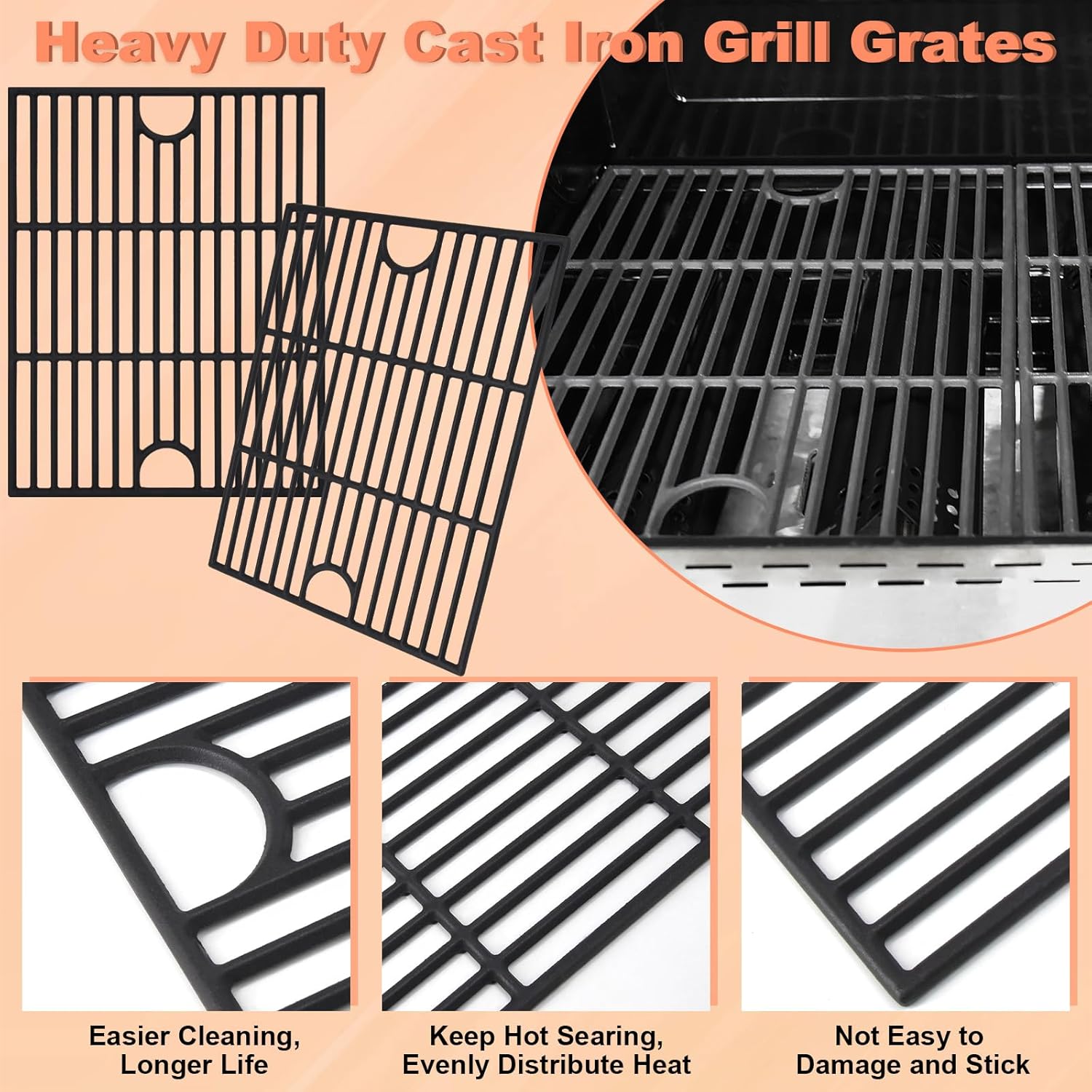 Grill Parts for Nexgrill 5 Burner 720-0888 720-0888N 720-0888A,4 Burner Nex-grill 720-0830H 720-0830 Cast Iron Grill Grate, Porcelain Steel Heat Plate, Burner Replacement Kit for Home Depot Nex grill