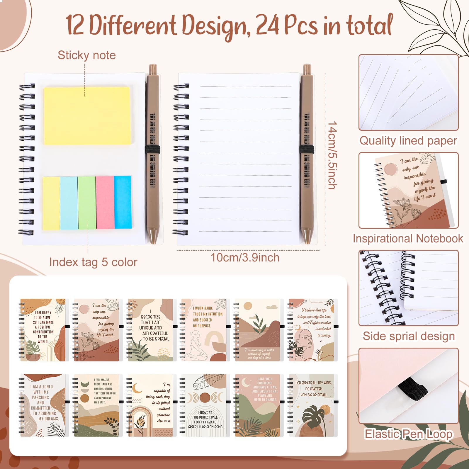 Kosiz Lot de 48 carnets à spirale d'affirmation positive avec stylos - Cadeau de remerciement des employés - Petit journal de motivation pour collègue, personnel, enseignant, infirmière, femme