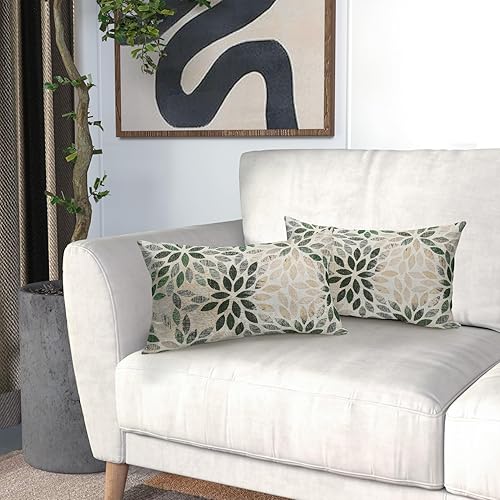 Vista 14 de Juego de 2 fundas de almohada de dalia azul marino de 18 x 18 pulgadas, fundas de almohada cuadradas decorativas de flores geométricas rústicas