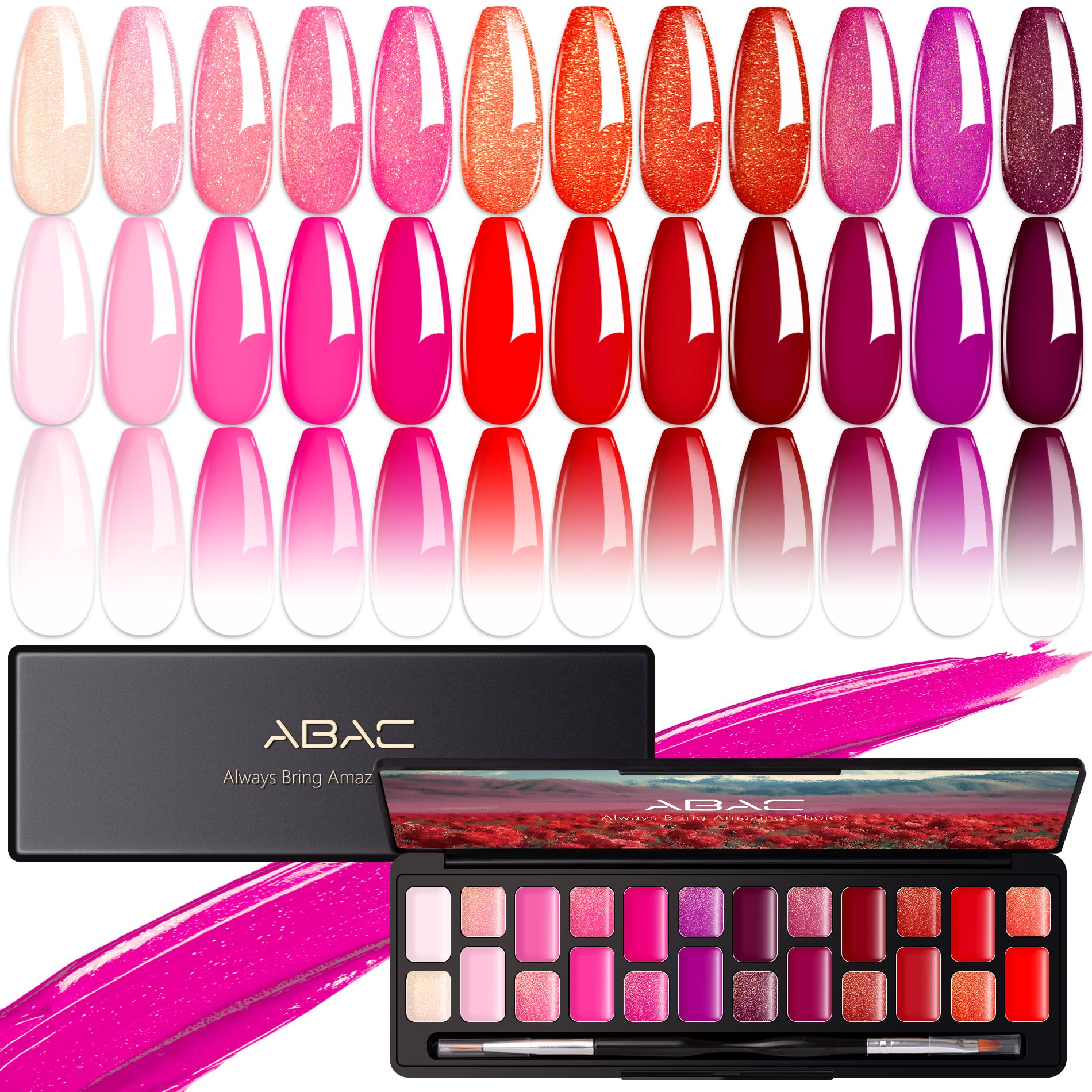 ABAC Solid Gel Nail Polish,Ombre Gel Nail Polish,Pat Paint Nail Gel,Spring&Summer Hema-free Soak Off 24 Color Gel Polish Kit with Double-Ended Nail