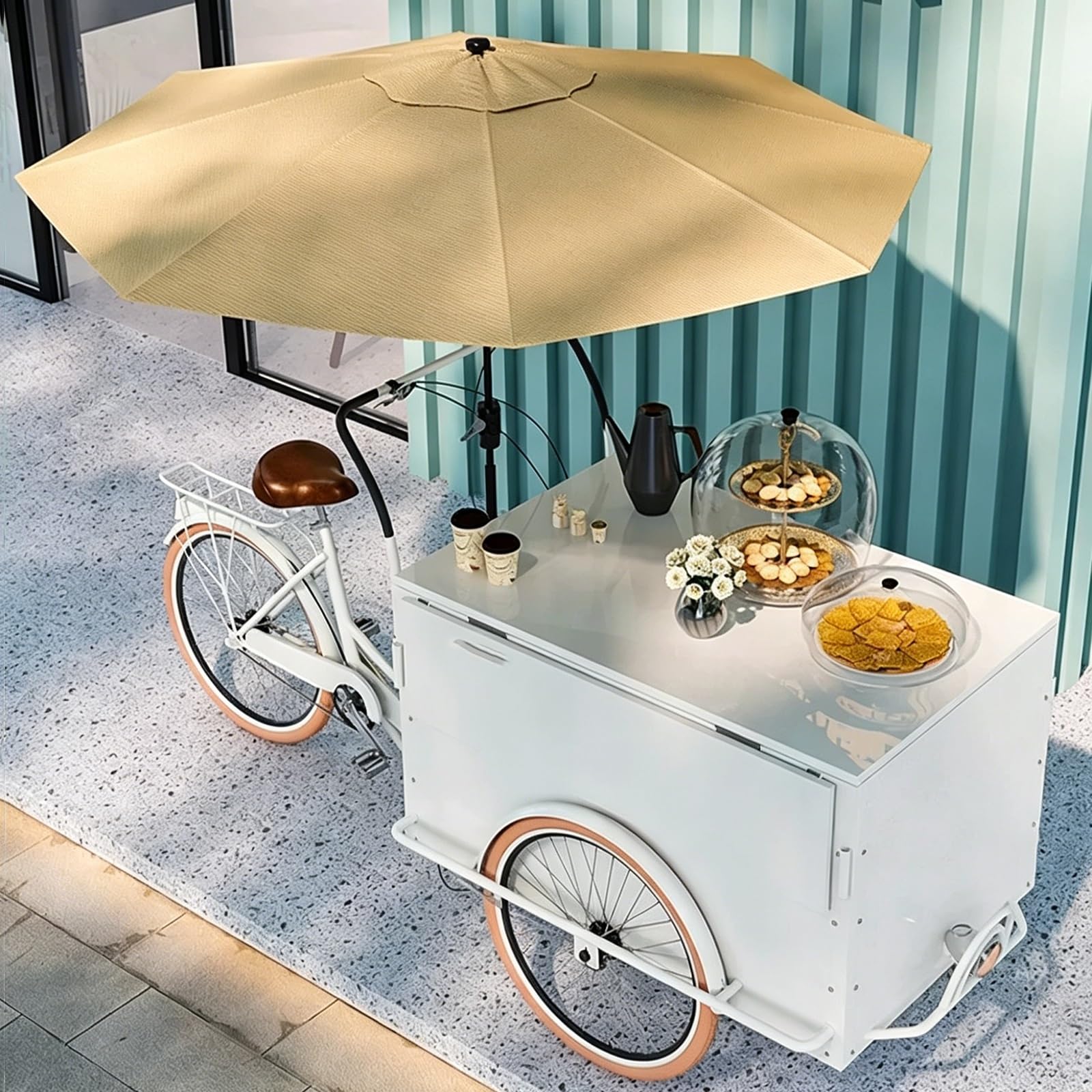 Carretto Portatile per Venditori Bicicletta, Carrello Del Venditore di Cibo con Ombrellone, Ideale Come Banco per Mercati Agricoli o Per la Vendita di Bevande, Pane e Snack Vari(Black)