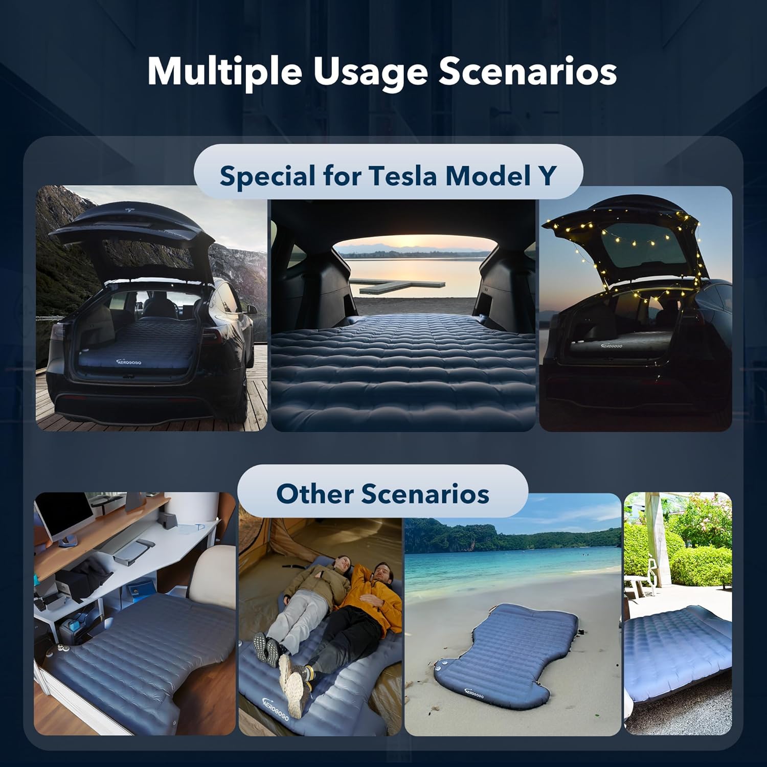 5.5" Thick Tesla Model Y Mattress Self Inflating Camping Mattress with Built-in Pillow, One Click to Inflate/Deflate, Backpack Size, IP68, 2 Person, Tesla Model Y Accessories 2024-2021